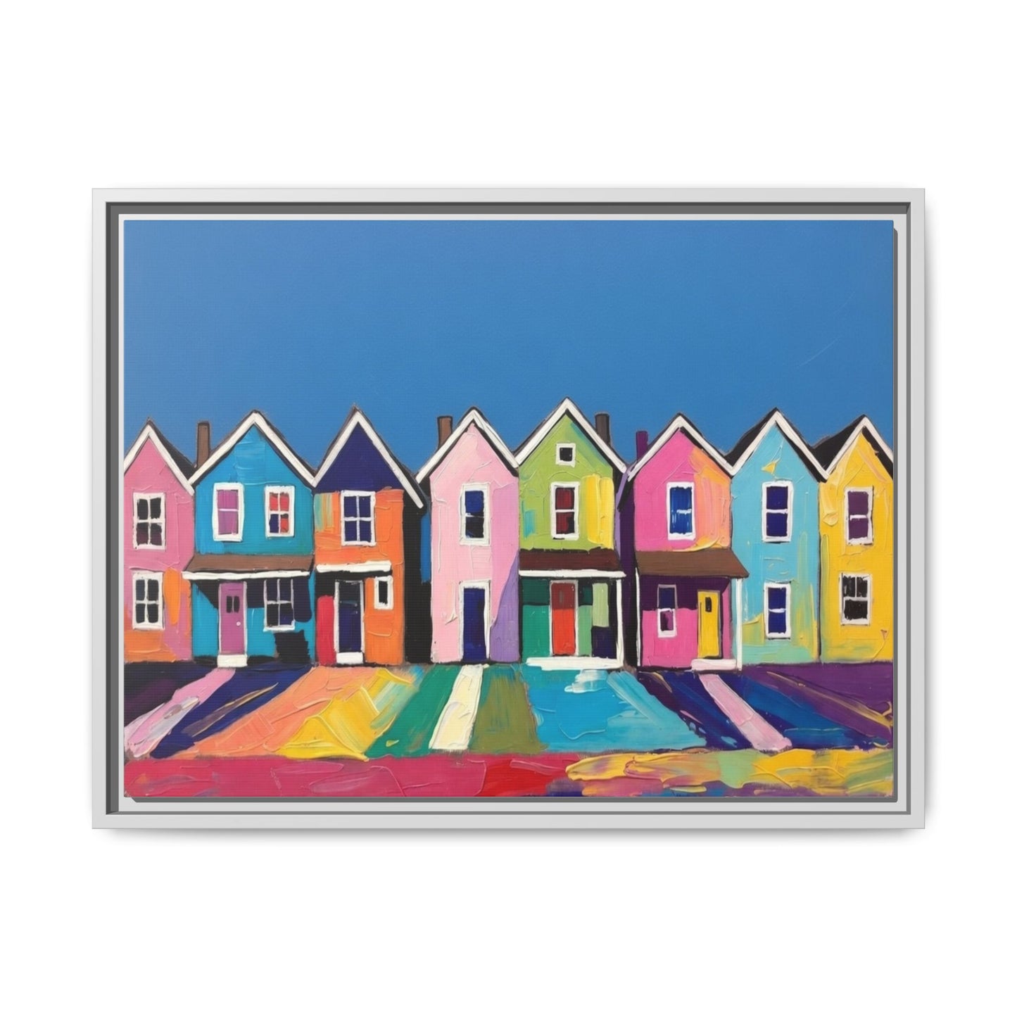 Colorful Beach Houses Matte Canvas Framed Wall Art