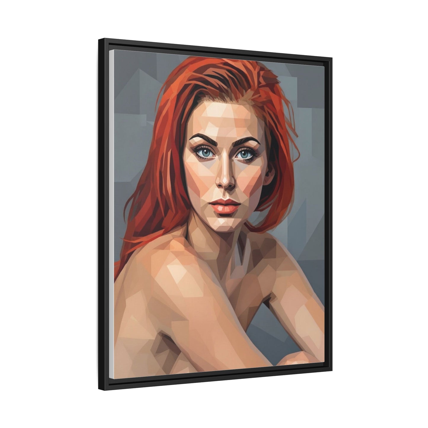 Framed Matte Canvas Portrait — Geometric Redhead Wall Art