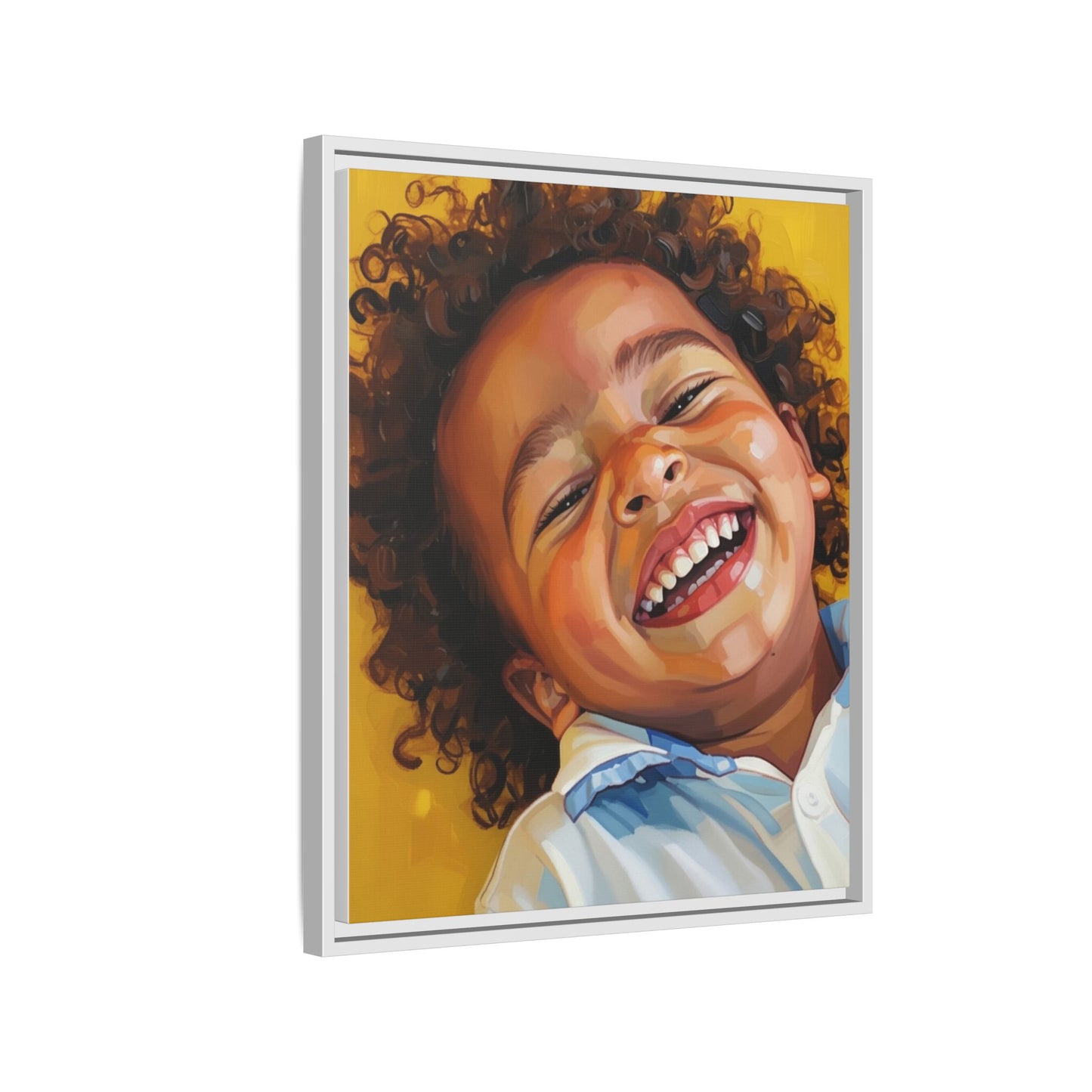 Framed Matte Canvas Print – Joyful Child Portrait, Colorful Nursery Wall Art
