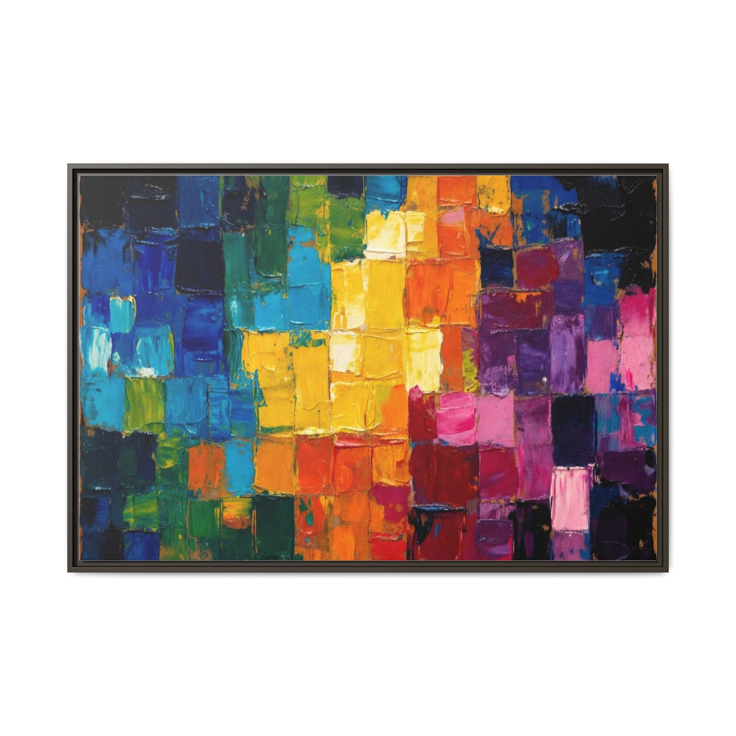 Abstract Rainbow Mosaic Framed Canvas Print — Colorful Modern Wall Art