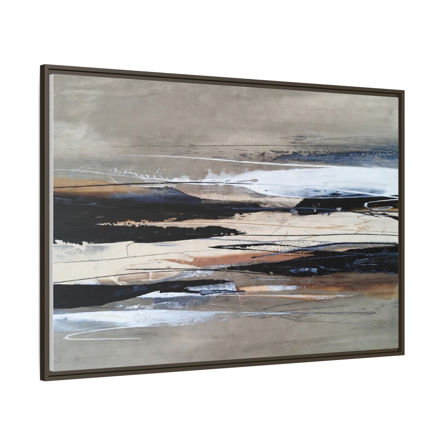 Abstract Seascape Matte Canvas Framed Wall Art — Neutral Coastal Landscape