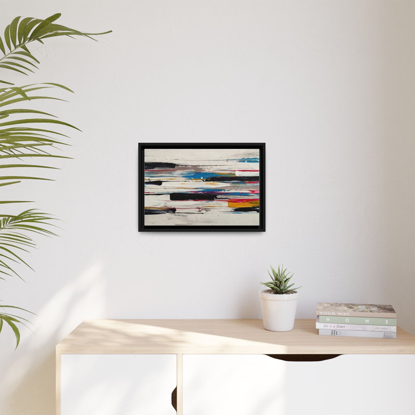 Abstract Multi-Color Framed Canvas Wall Art — Modern Horizontal Brushstroke Print
