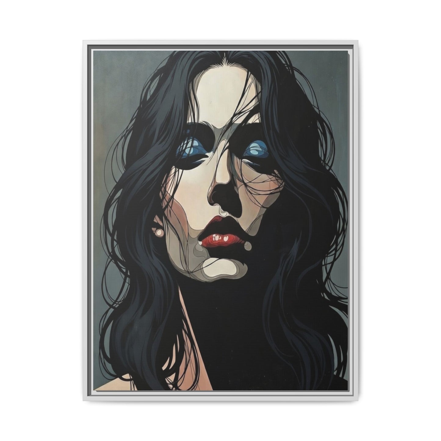 Framed Matte Canvas: Moody Portrait of Woman – Modern Gothic Wall Art
