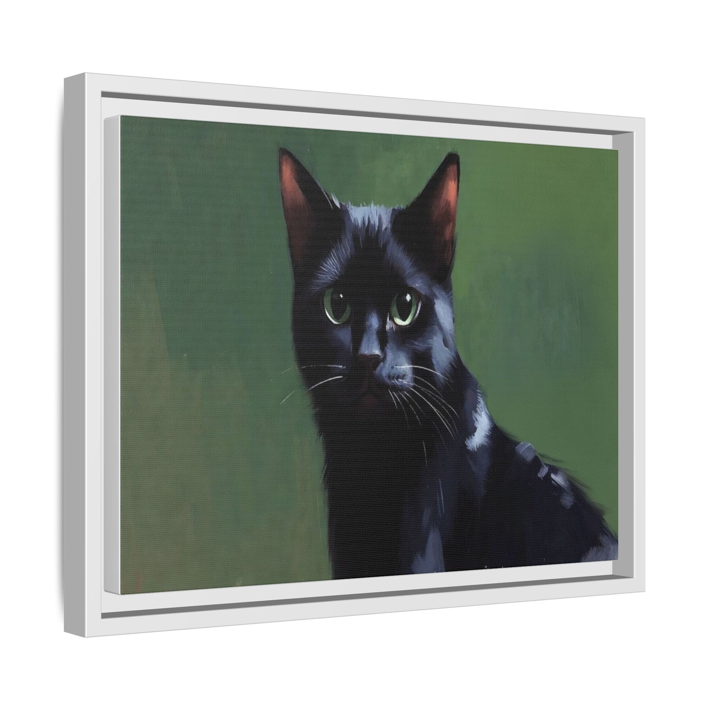Framed Black Cat Portrait Canvas — Matte Multi-Color Wall Art