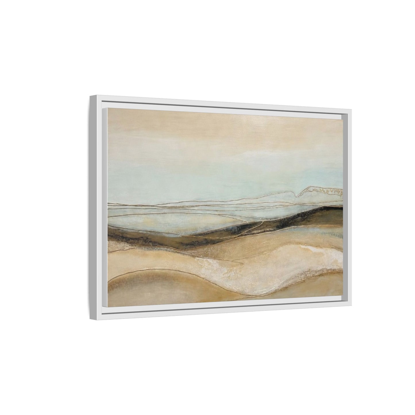 Framed Matte Canvas Wall Art — Neutral Abstract Landscape in Soft Blues & Earth Tones