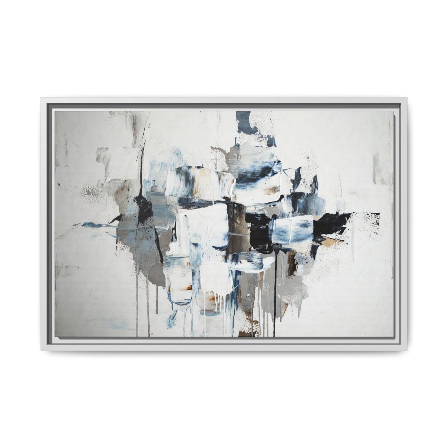 Framed Abstract Canvas Art — Blue Neutral Modern Wall Print