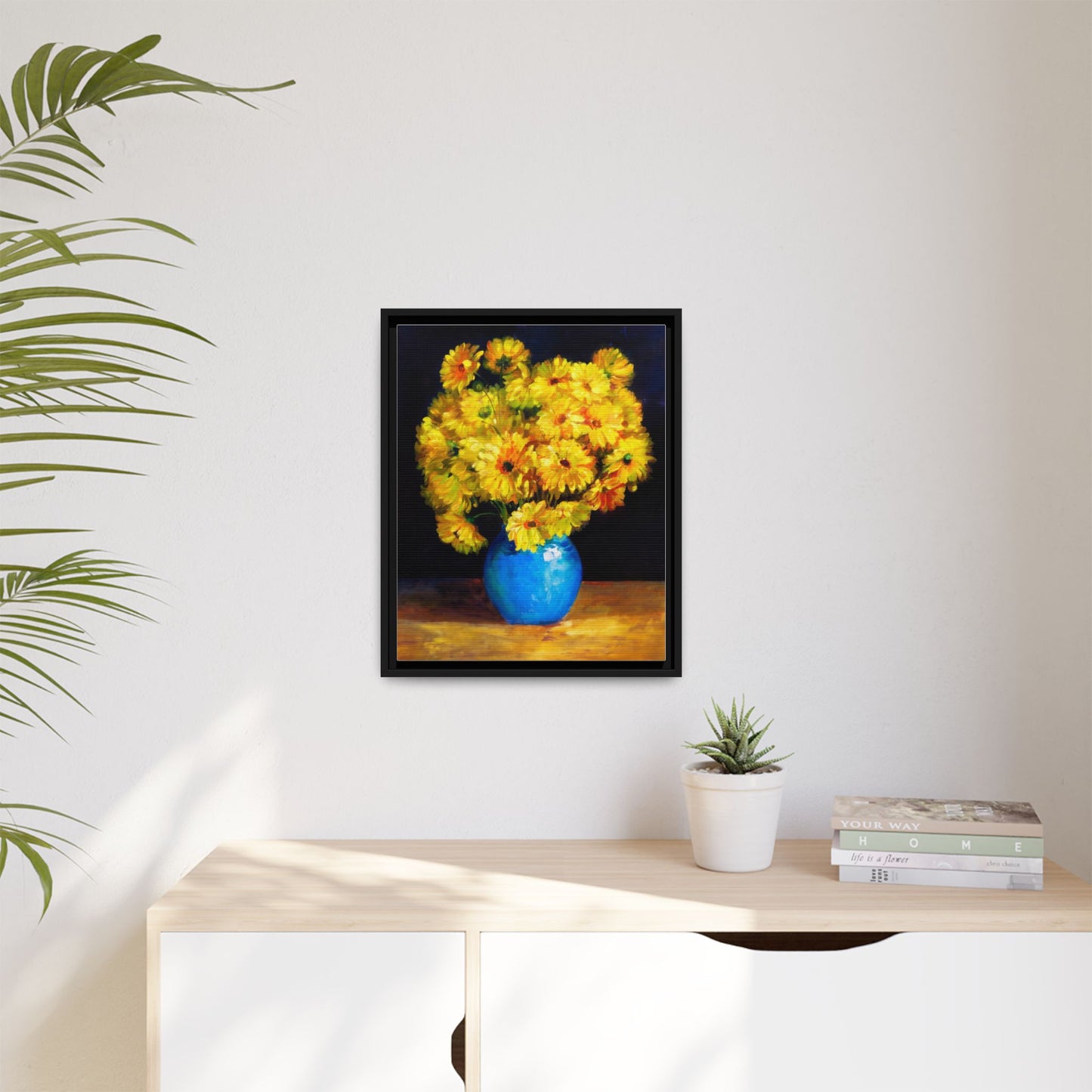 Yellow Daisy Bouquet Matte Canvas Framed Wall Art
