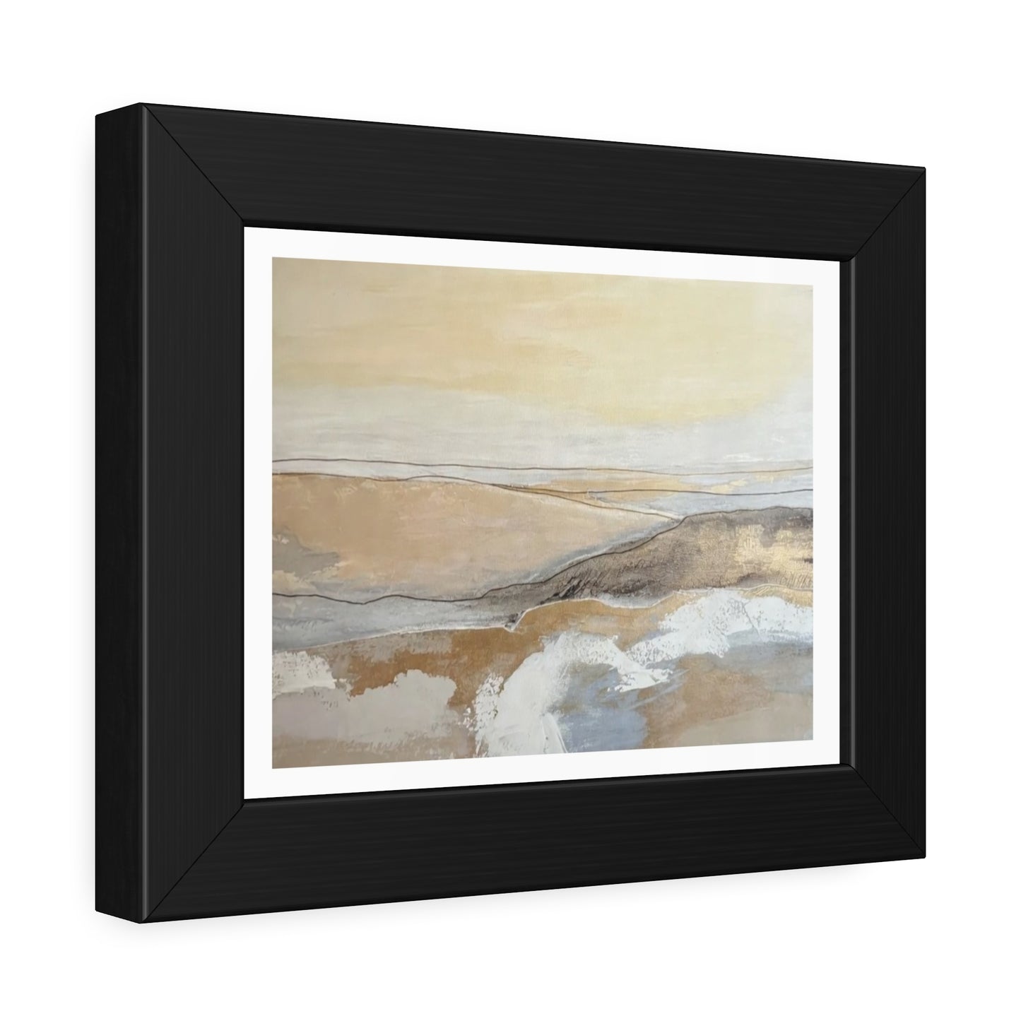 Abstract Coastal Landscape Framed Paper Poster — Neutral Beige Blue Wall Art