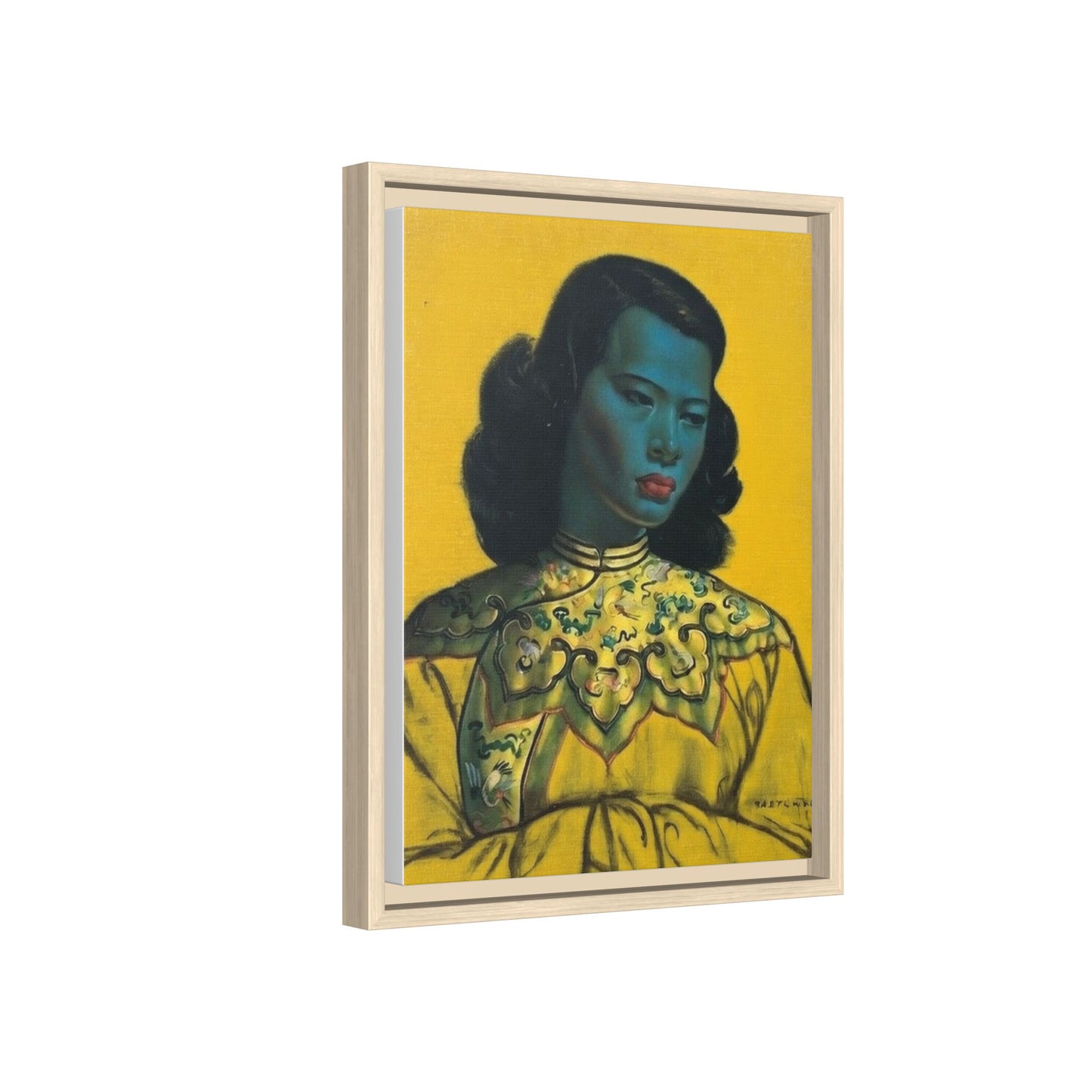 Framed Matte Canvas Art Print — Vintage Portrait with Yellow Background
