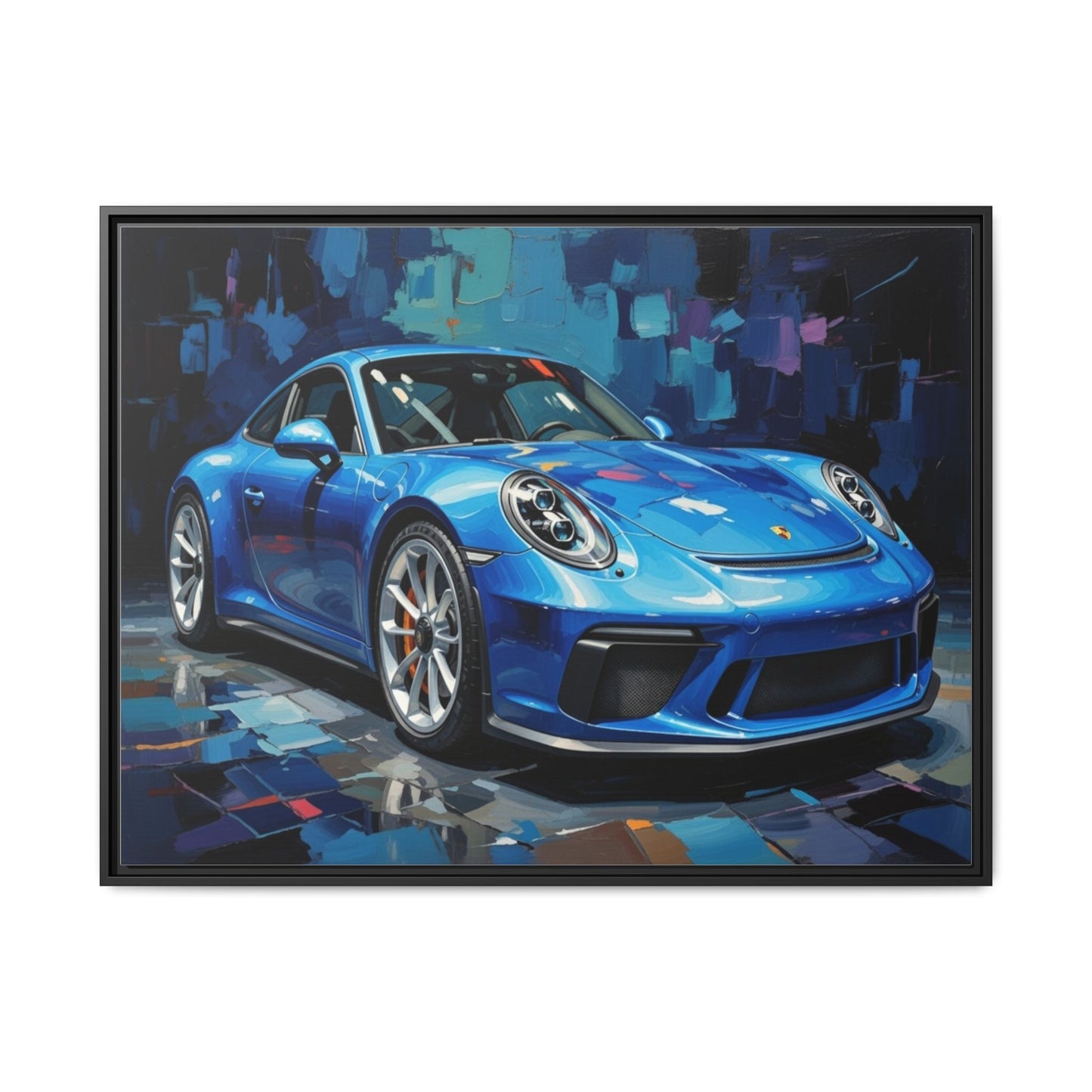 Blue Sports Car Matte Canvas Framed Print — Modern Automotive Wall Art