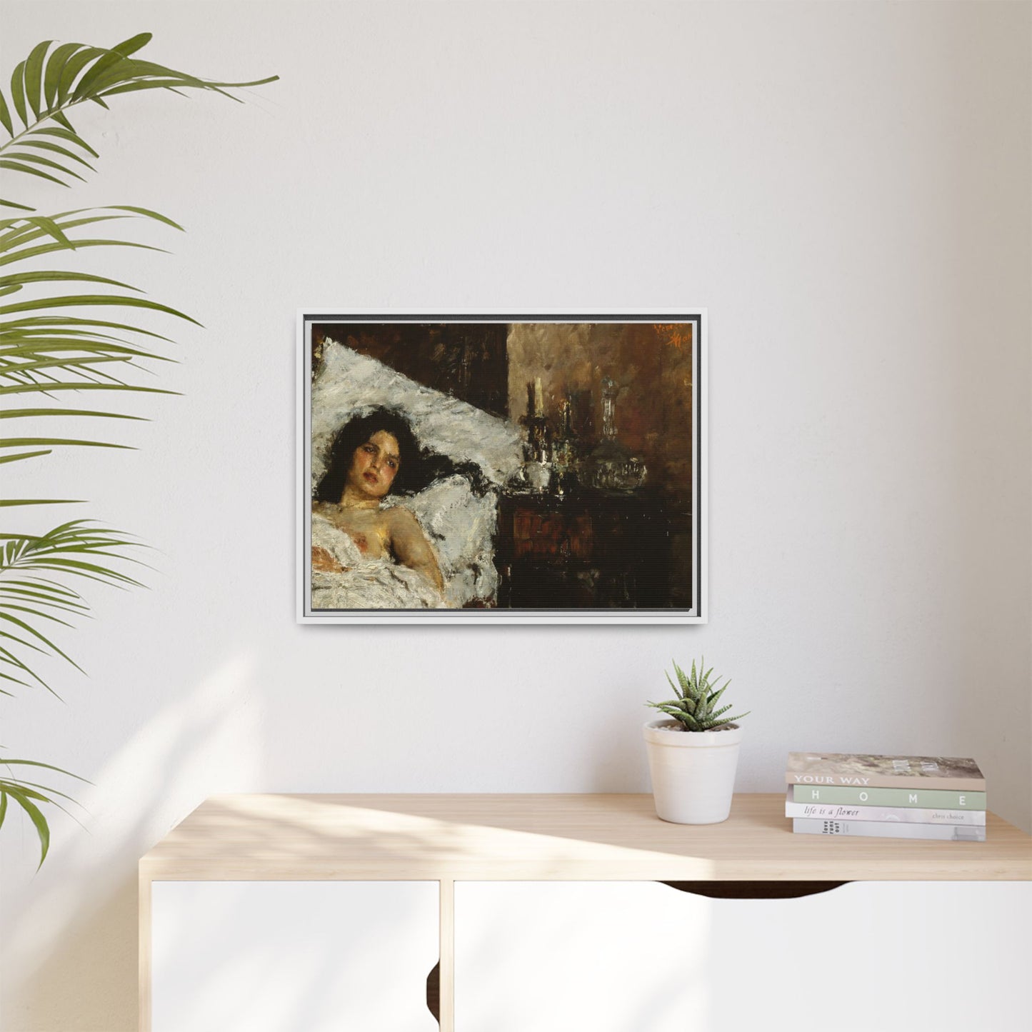 Resting by Antonio Mancini Framed Matte Canvas Wall Art Print