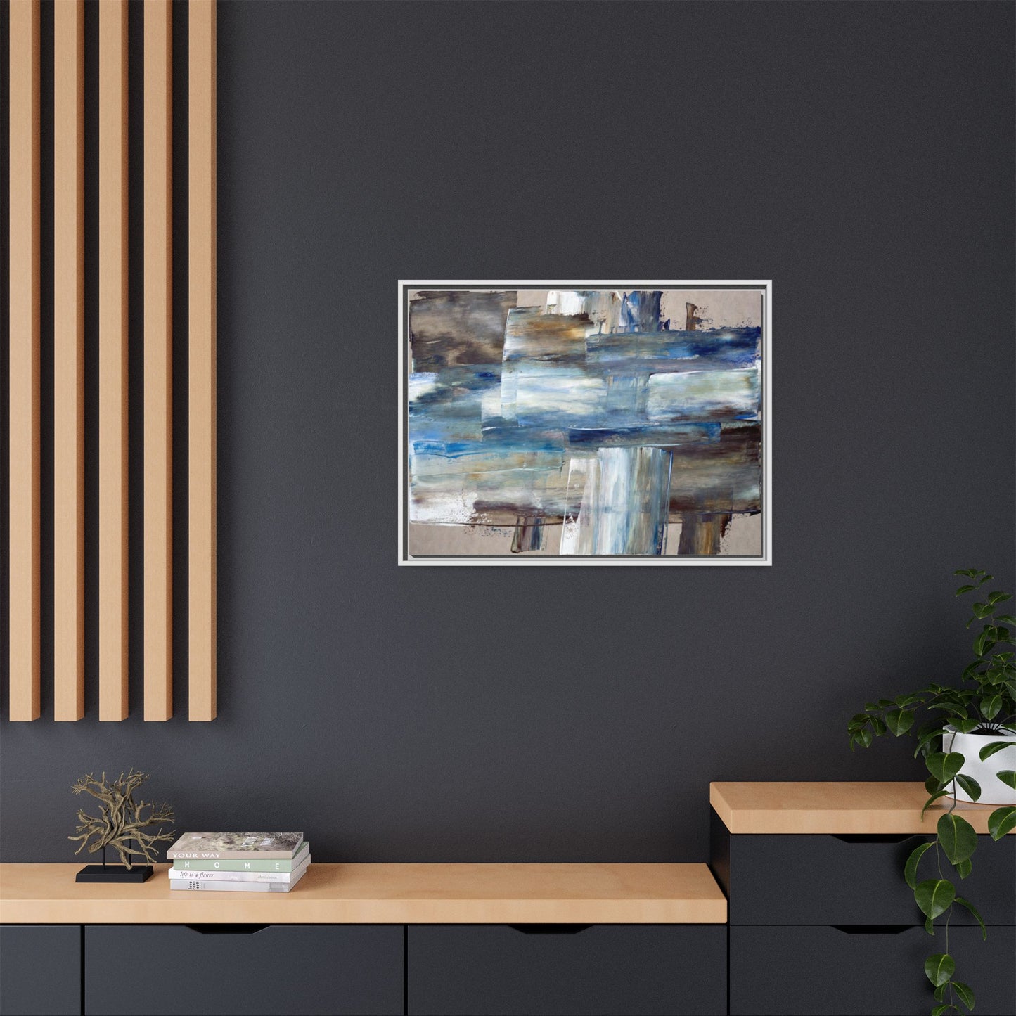 Abstract Blue Coastal Matte Canvas Framed Wall Art