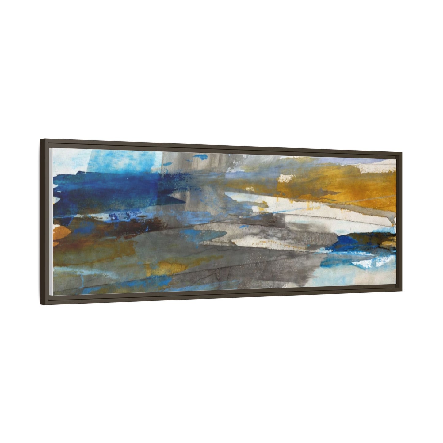 Abstract Blue & Gold Framed Canvas Art — Matte Multi-Color Wall Print