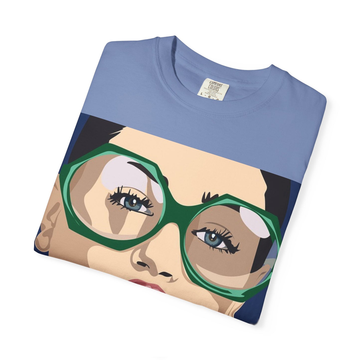 Pop Art Woman Graphic T‑Shirt — Retro Chic Green Glasses Design