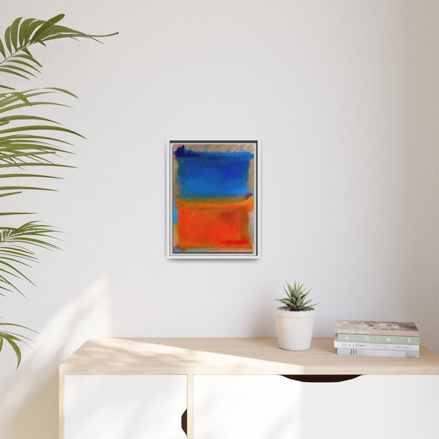 Abstract Color Block Matte Canvas Framed Wall Art — Blue & Orange Modern Painting