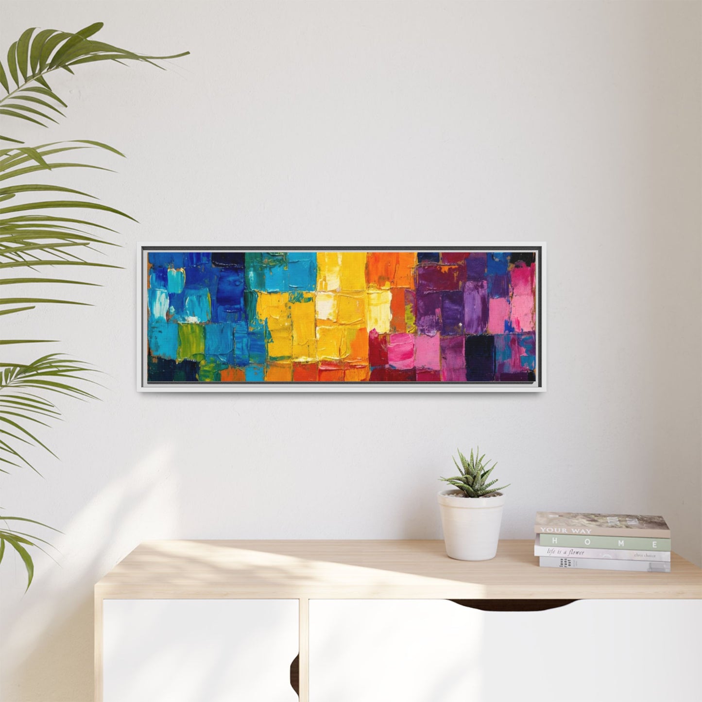 Abstract Rainbow Mosaic Framed Canvas Print — Colorful Modern Wall Art