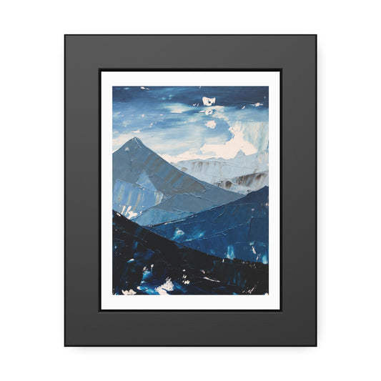 Blue Mountain Abstract Framed Poster — Scenic Wall Art Print