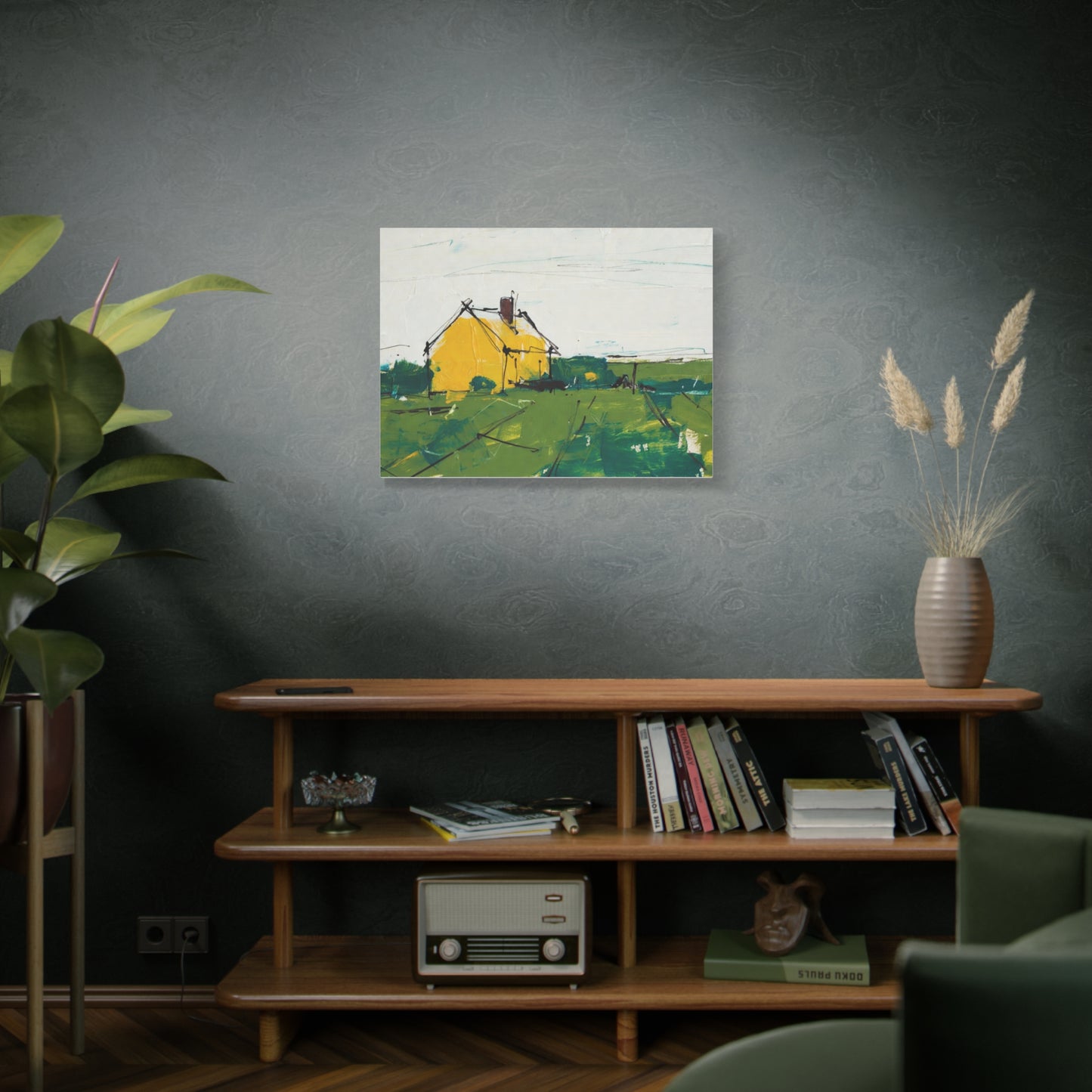 Yellow Cottage Landscape Canvas - Matte Stretched Wall Art