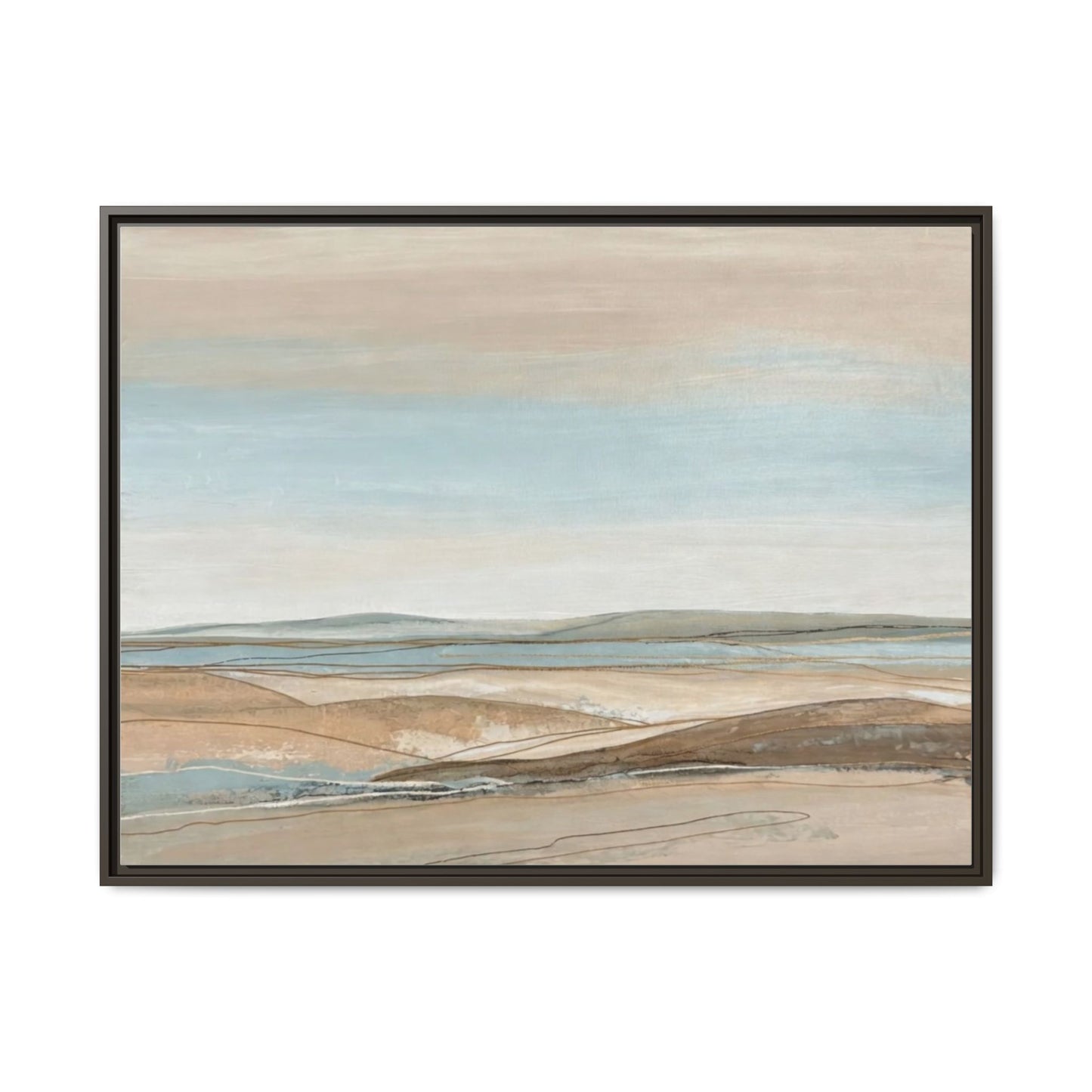 Framed Abstract Landscape Matte Canvas — Serene Coastal Horizon Wall Art