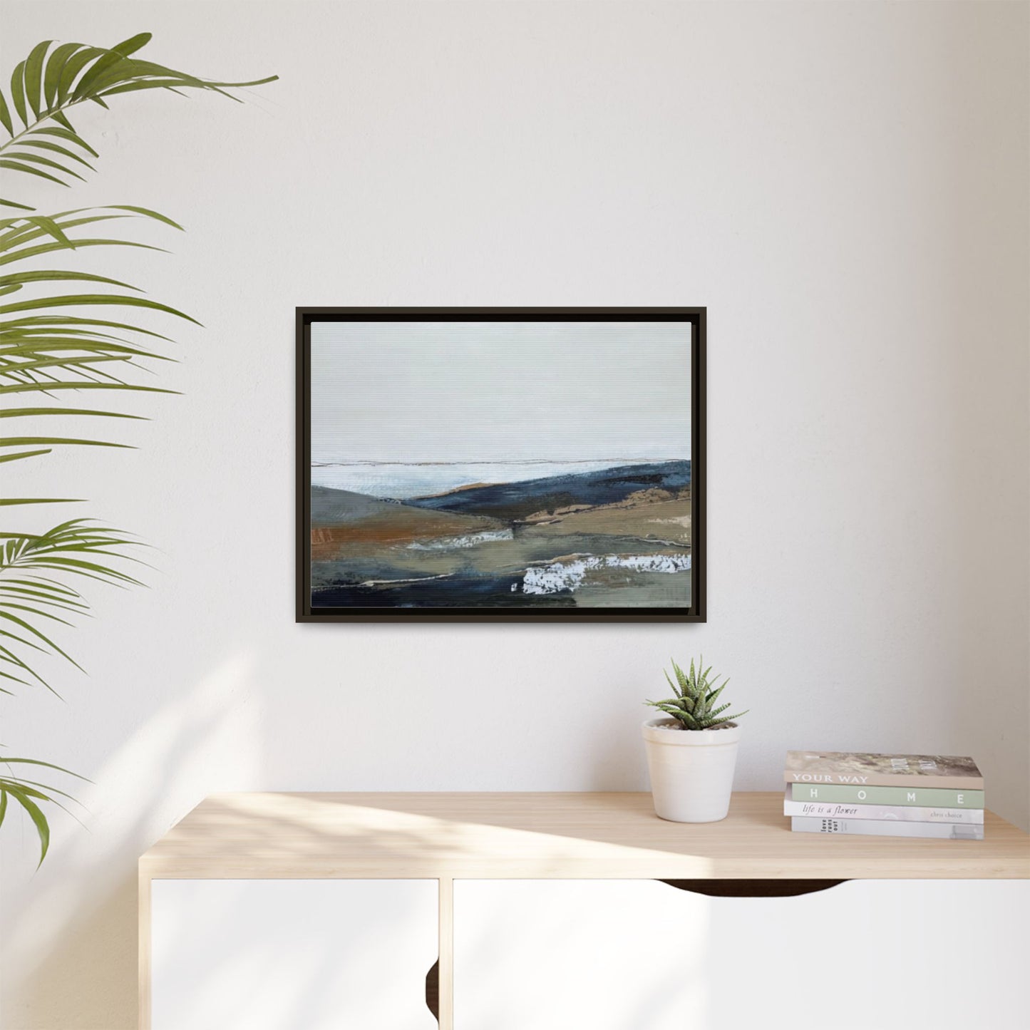 Framed Matte Canvas Wall Art — Serene Coastal Abstract Landscape