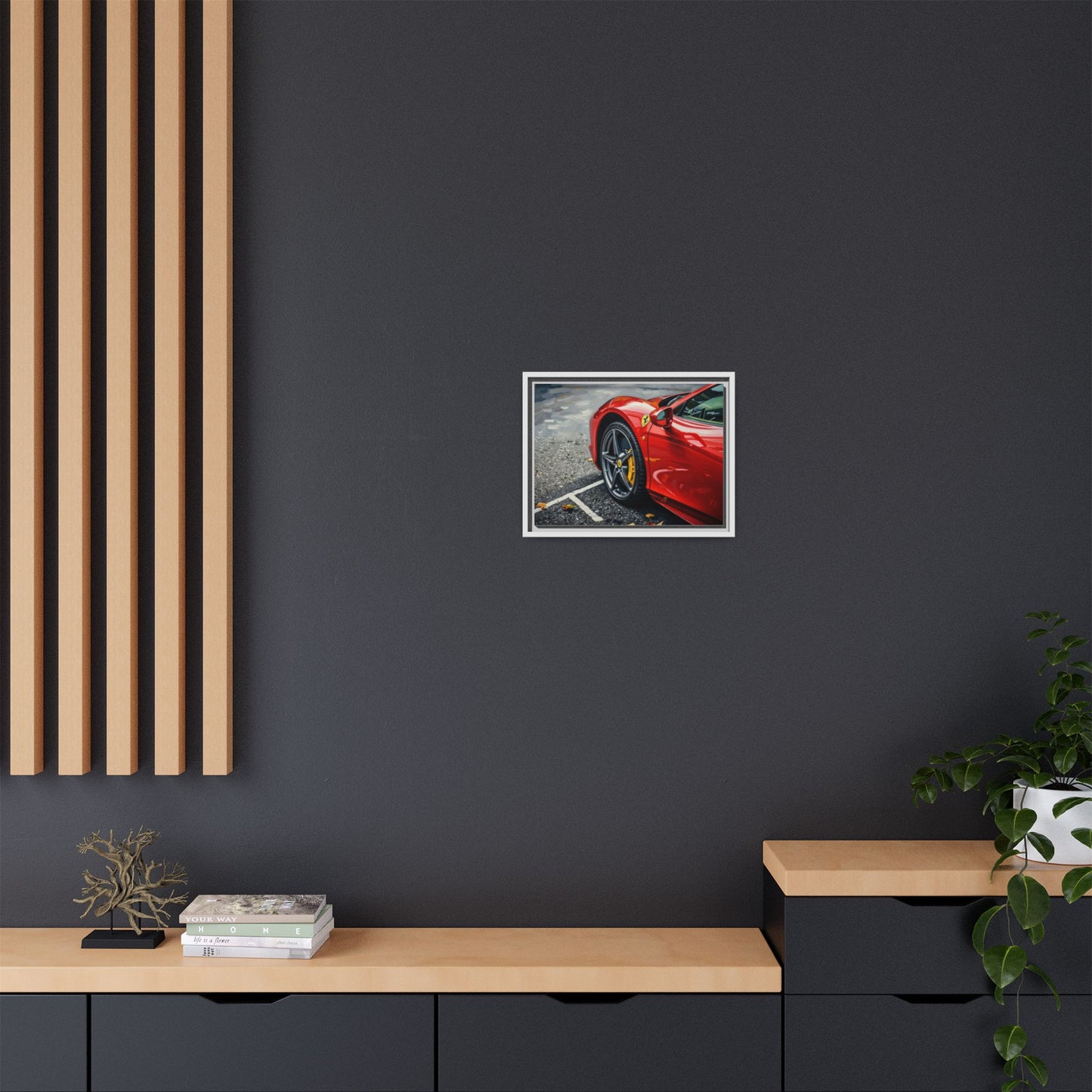 Framed Matte Canvas: Red Sports Car Close-Up Art Print