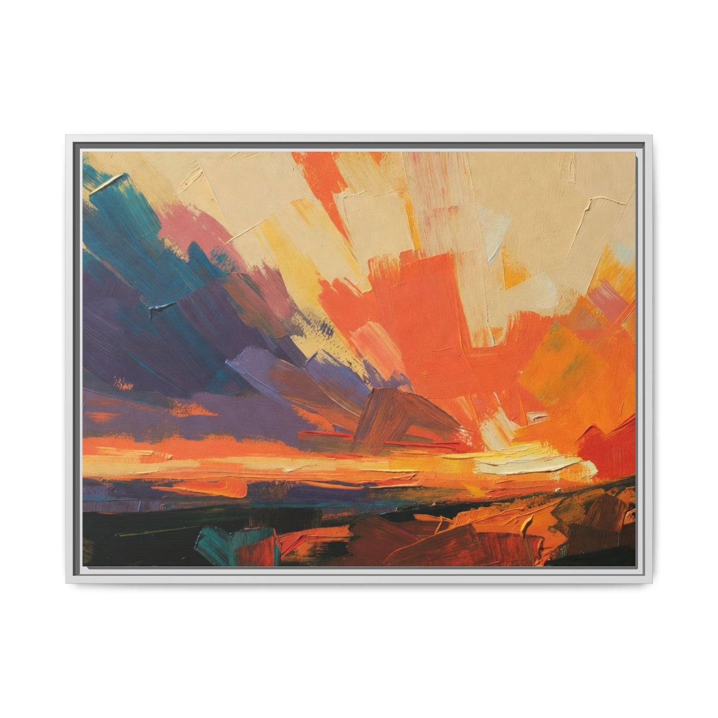 Framed Abstract Sunset Canvas Art – Multicolor Matte Wall Decor