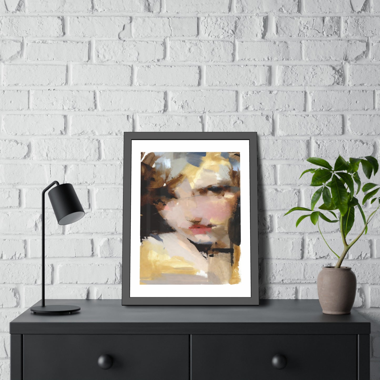 Abstract Portrait Framed Poster – Modern Impressionist Wall Art