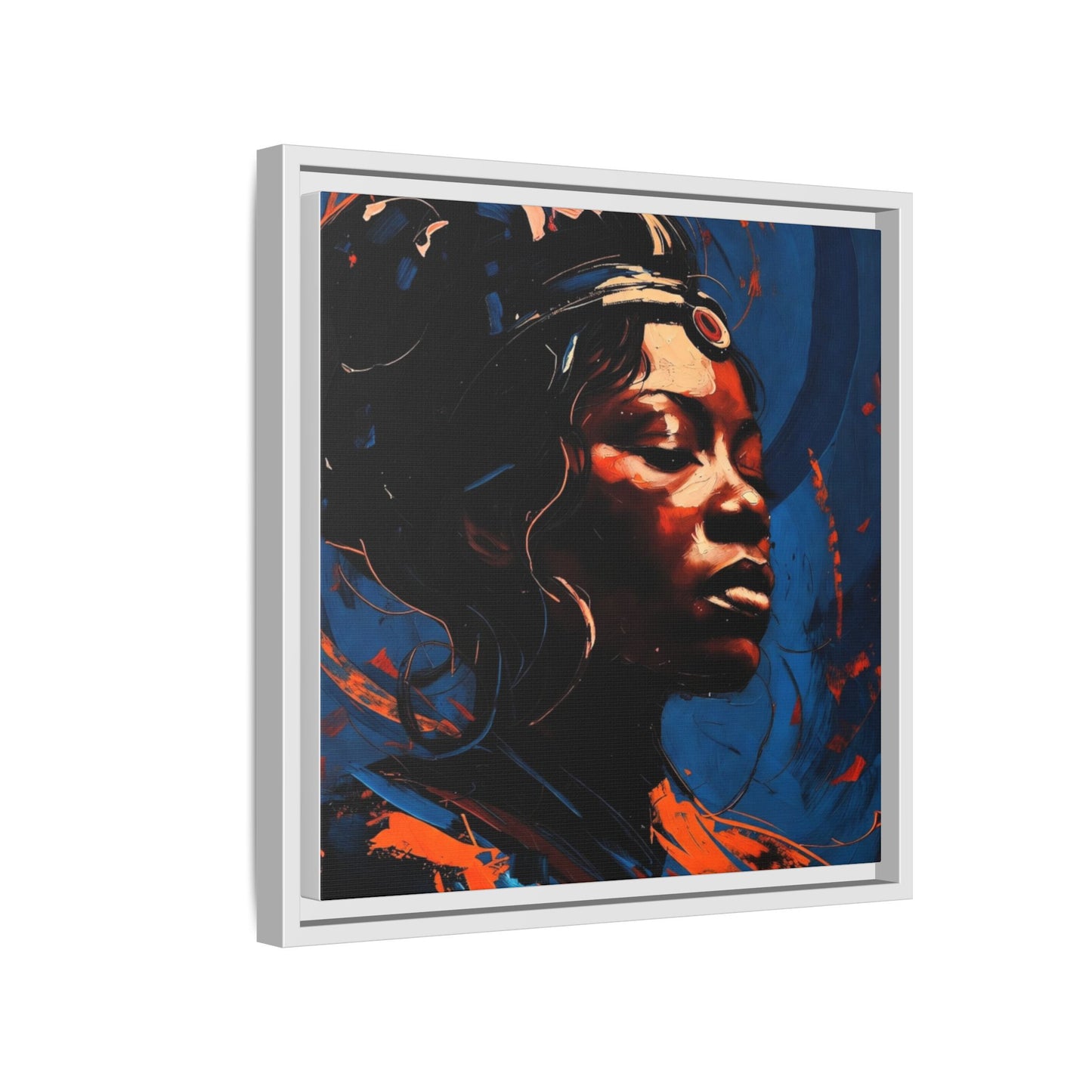 Framed Matte Canvas Art - Vibrant Portrait of a Black Woman (Multi-Color)
