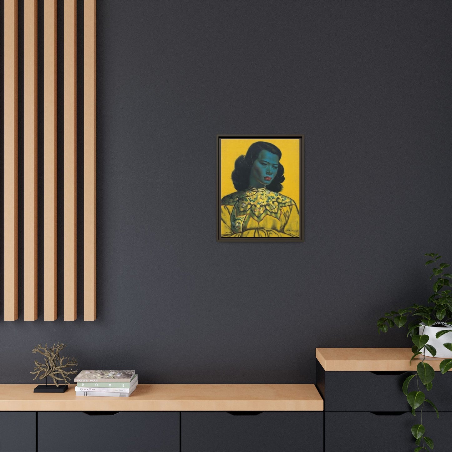 Framed Matte Canvas Art Print — Vintage Portrait with Yellow Background