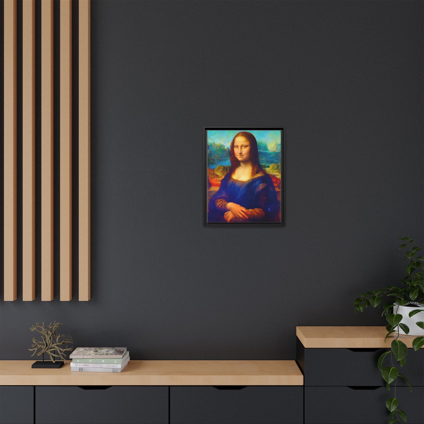 Framed Matte Canvas Print — Colorful Mona Lisa Wall Art