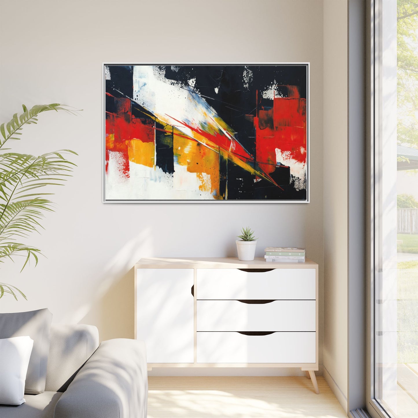 Abstract Red & Black Framed Canvas Print — Modern Geometric Wall Art