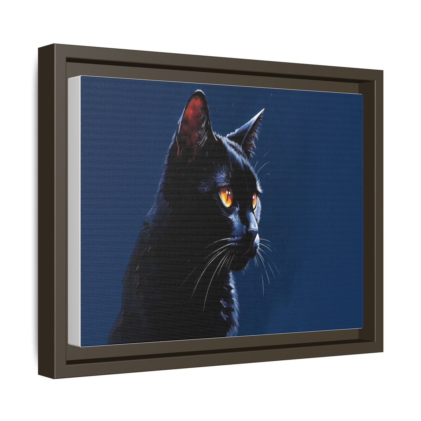 Black Cat Portrait Matte Canvas Framed Wall Art — Dramatic Feline Photo Print
