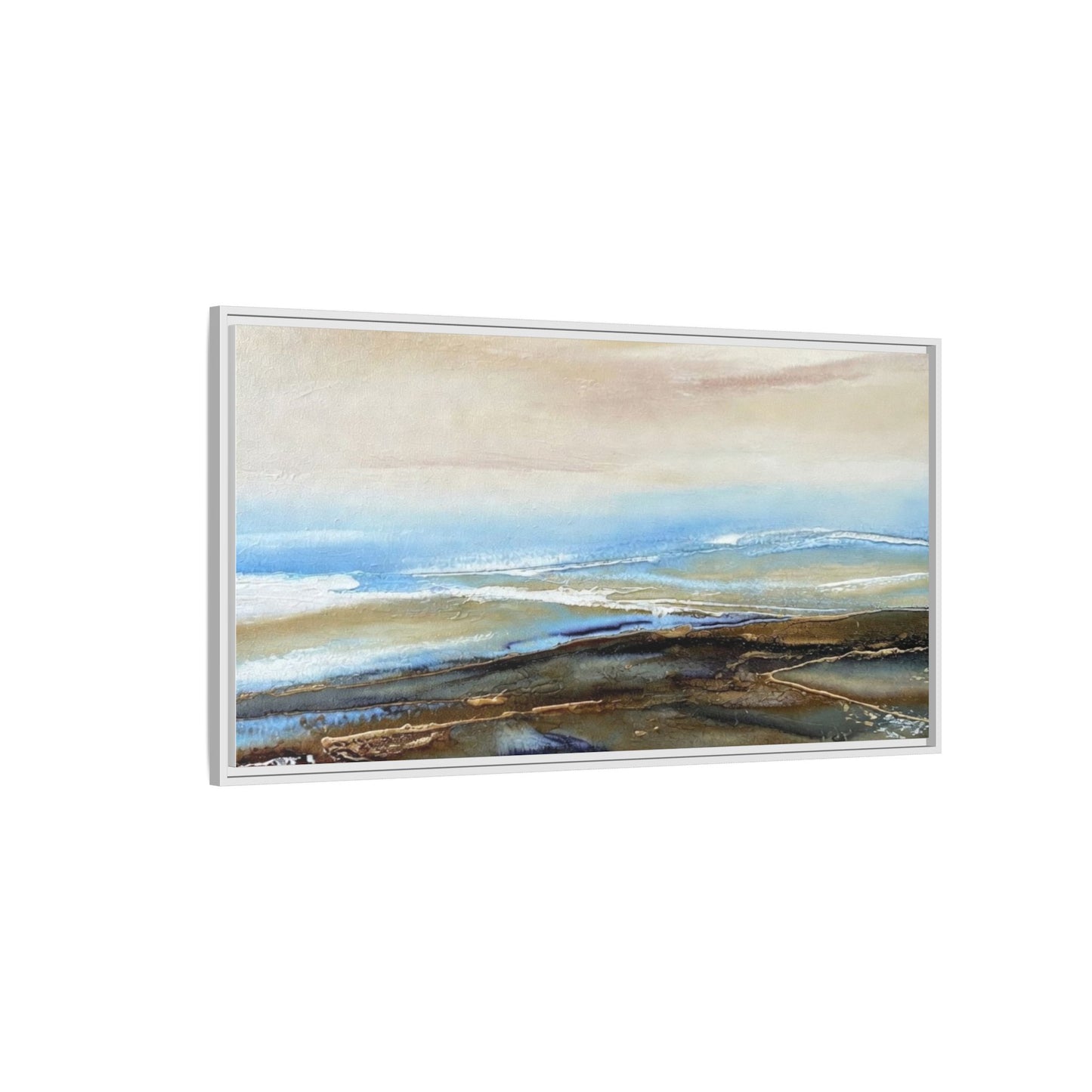 Framed Abstract Seascape Matte Canvas — Coastal Blue & Earth Tone Wall Art