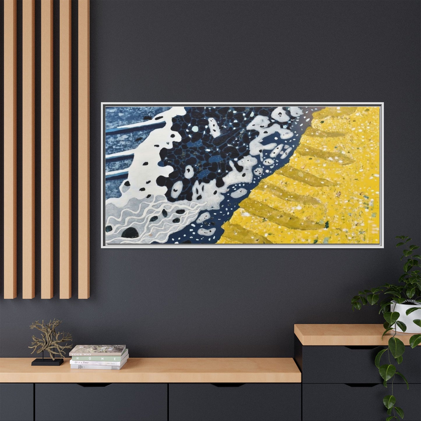 Framed Abstract Ocean & Sand Matte Canvas Print
