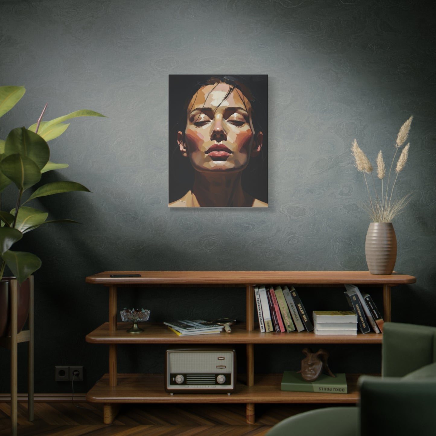 Contemporary Portrait Canvas Print — Meditative Woman Matte Stretched Wall Art