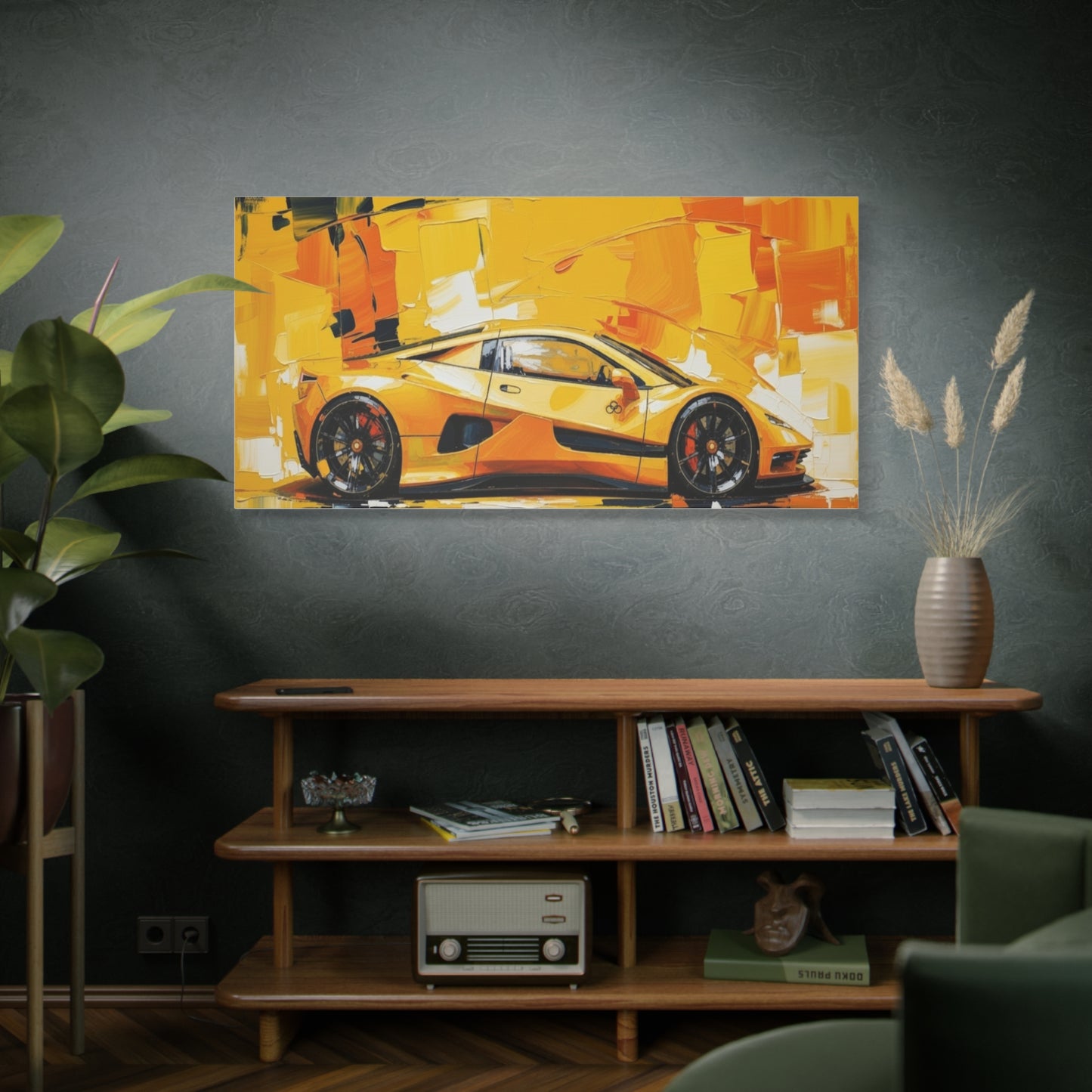 Yellow Sports Car Abstract Canvas Art - Matte Stretched Wall Print