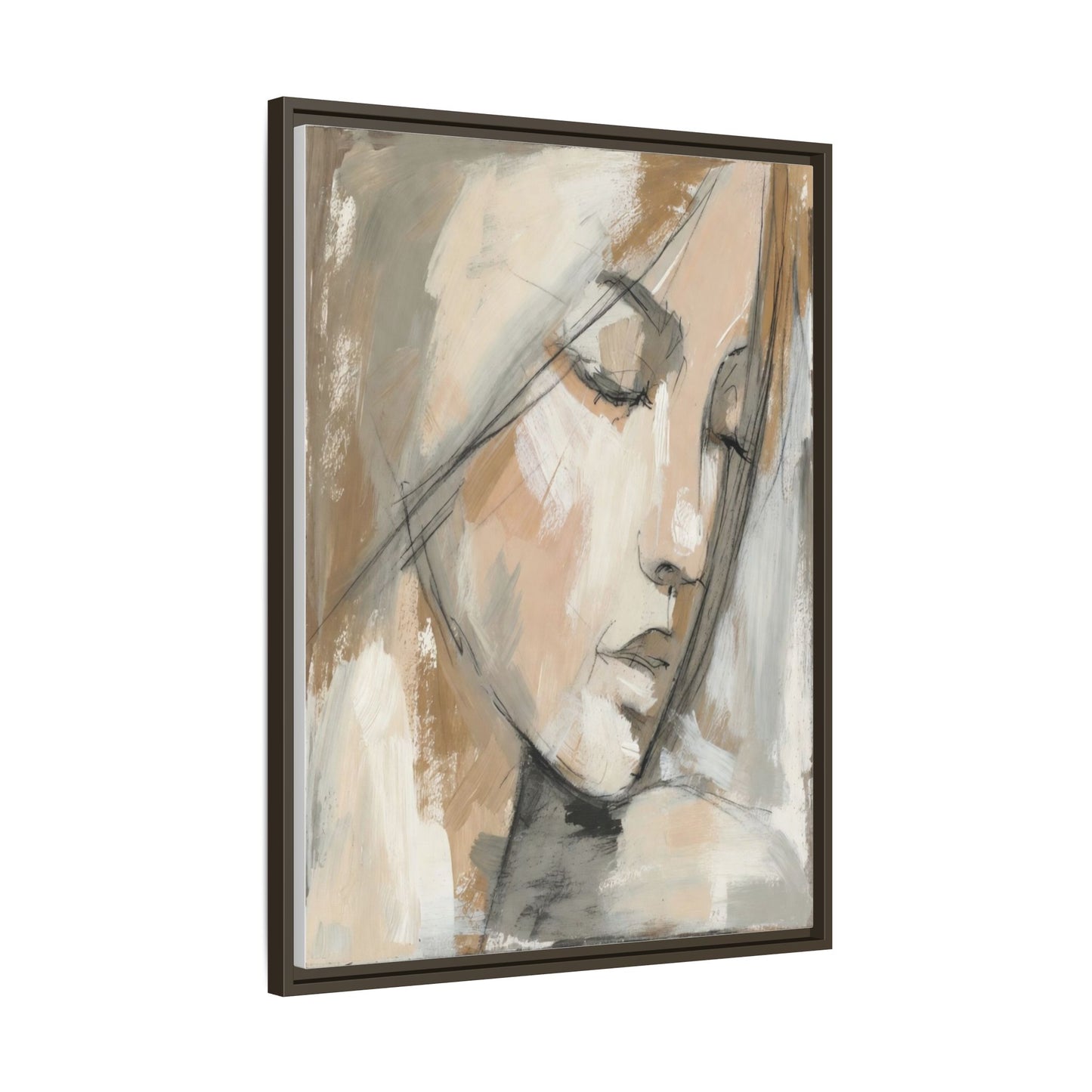 Framed Matte Canvas Art — Serene Abstract Portrait in Neutrals