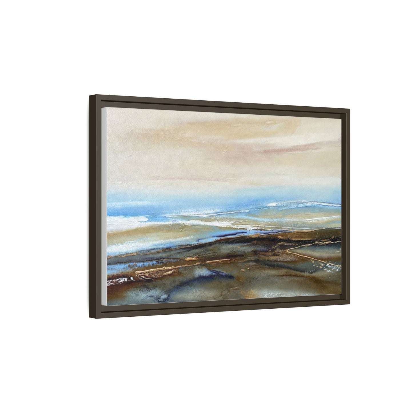 Framed Abstract Seascape Matte Canvas — Coastal Blue & Earth Tone Wall Art