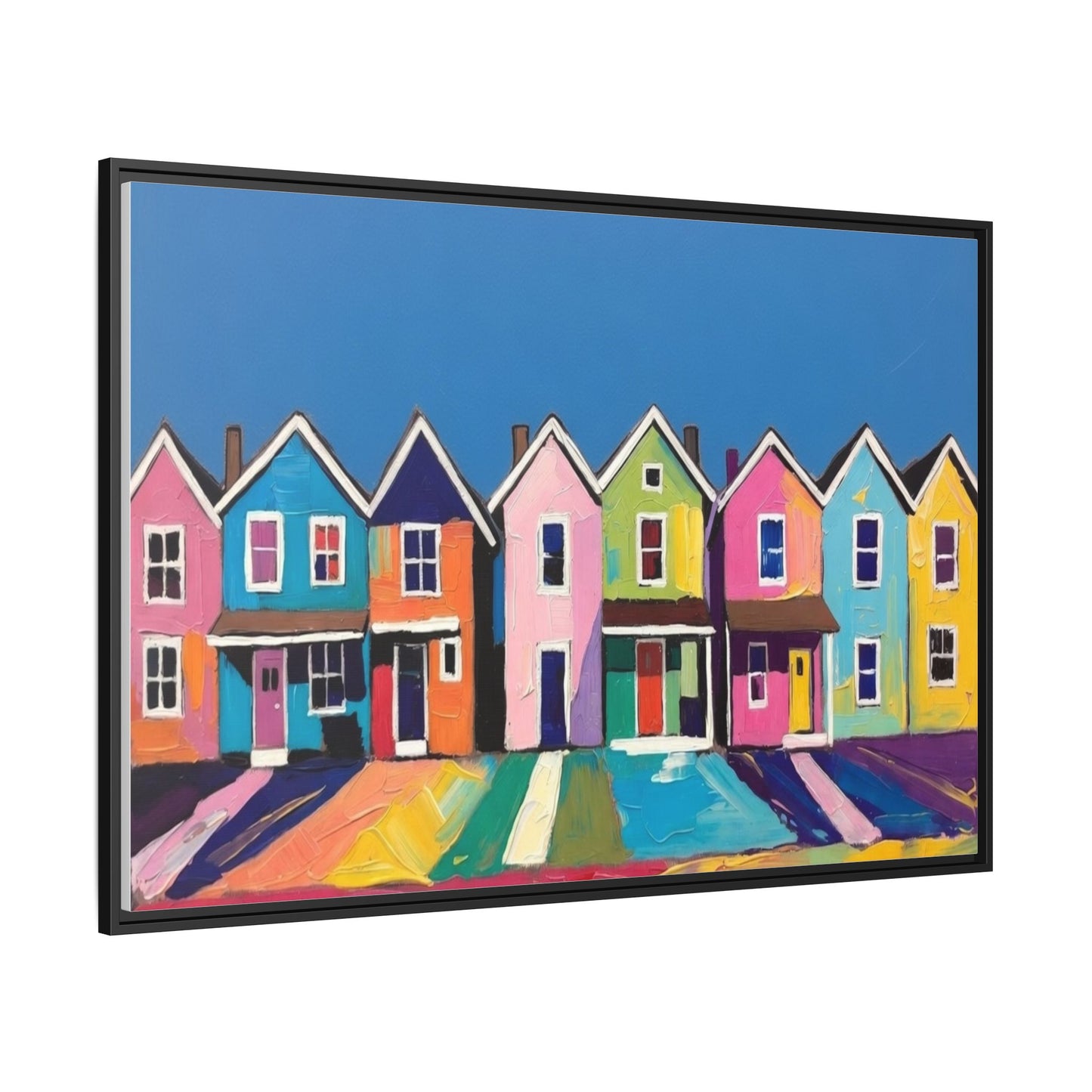 Colorful Beach Houses Matte Canvas Framed Wall Art