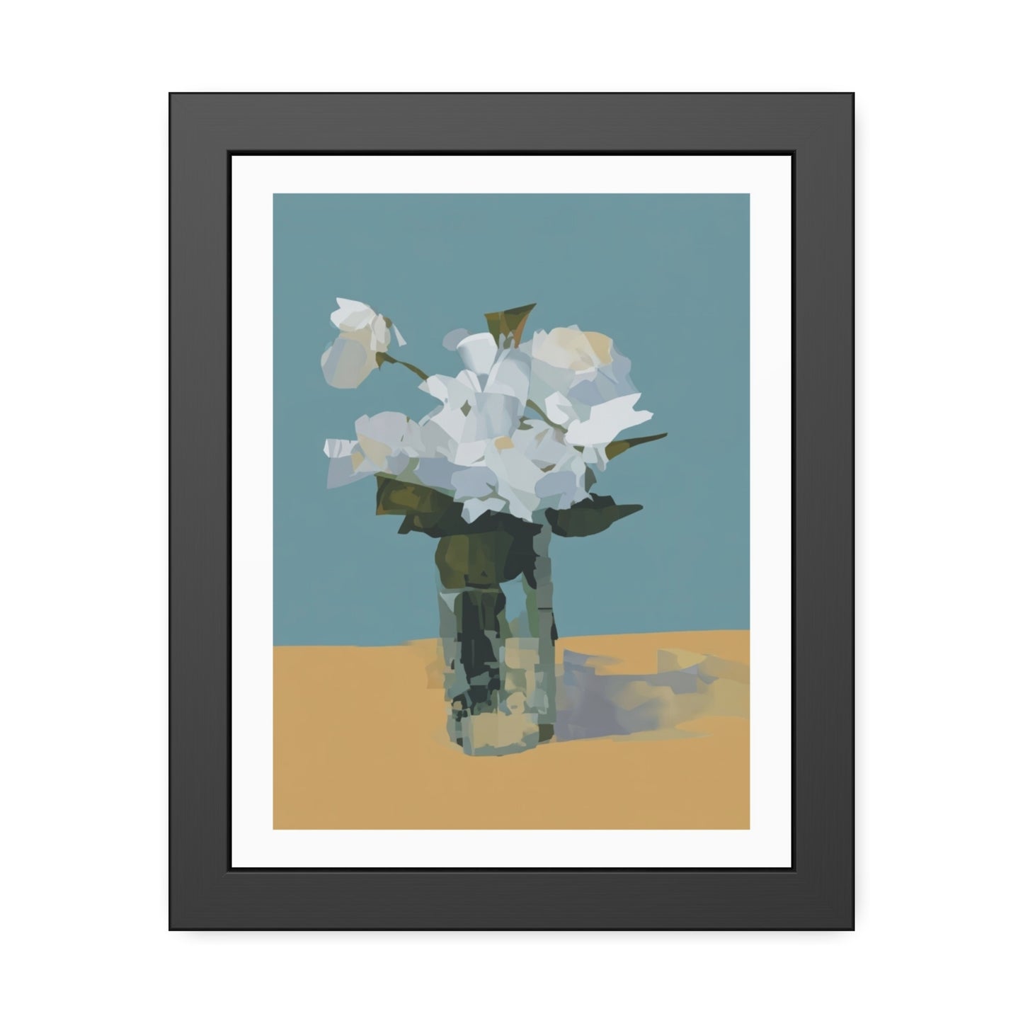 Framed Floral Poster - Modern White Blossoms in Vase Wall Art