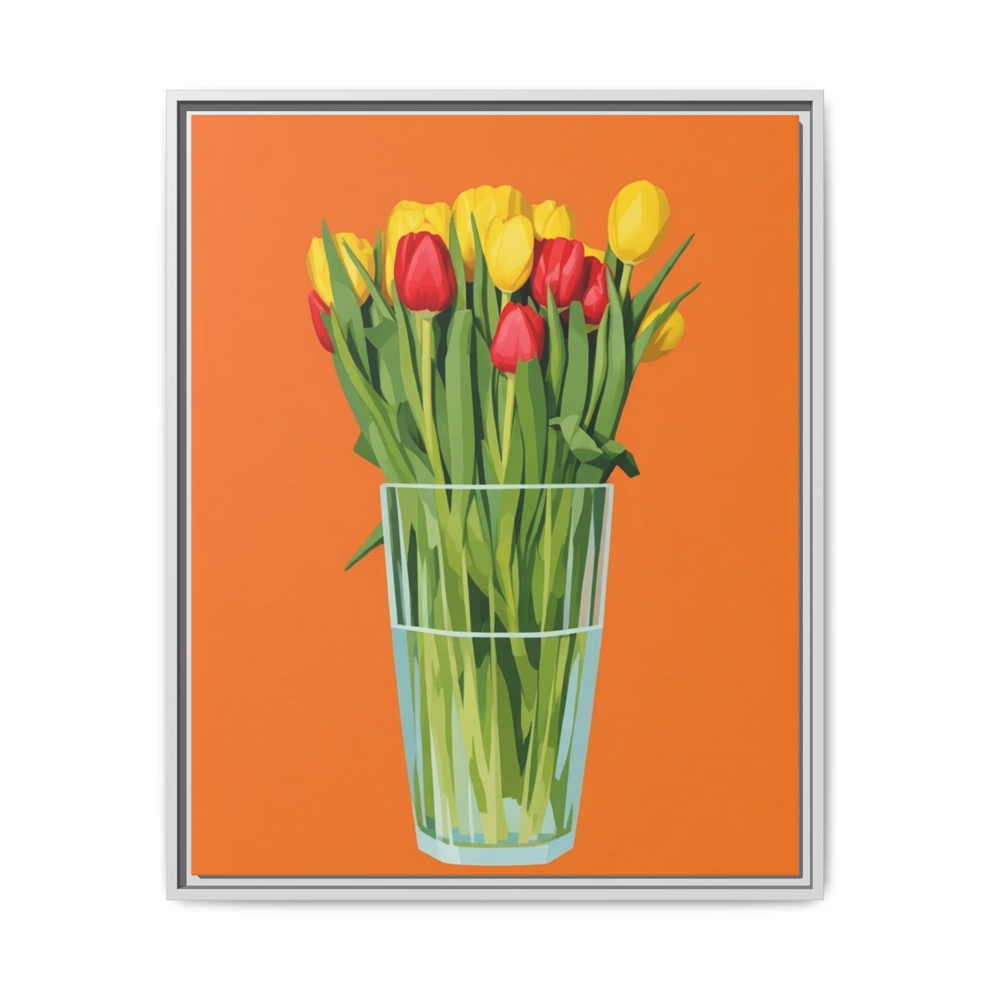 Framed Tulip Canvas Print — Colorful Tulips in Glass Vase