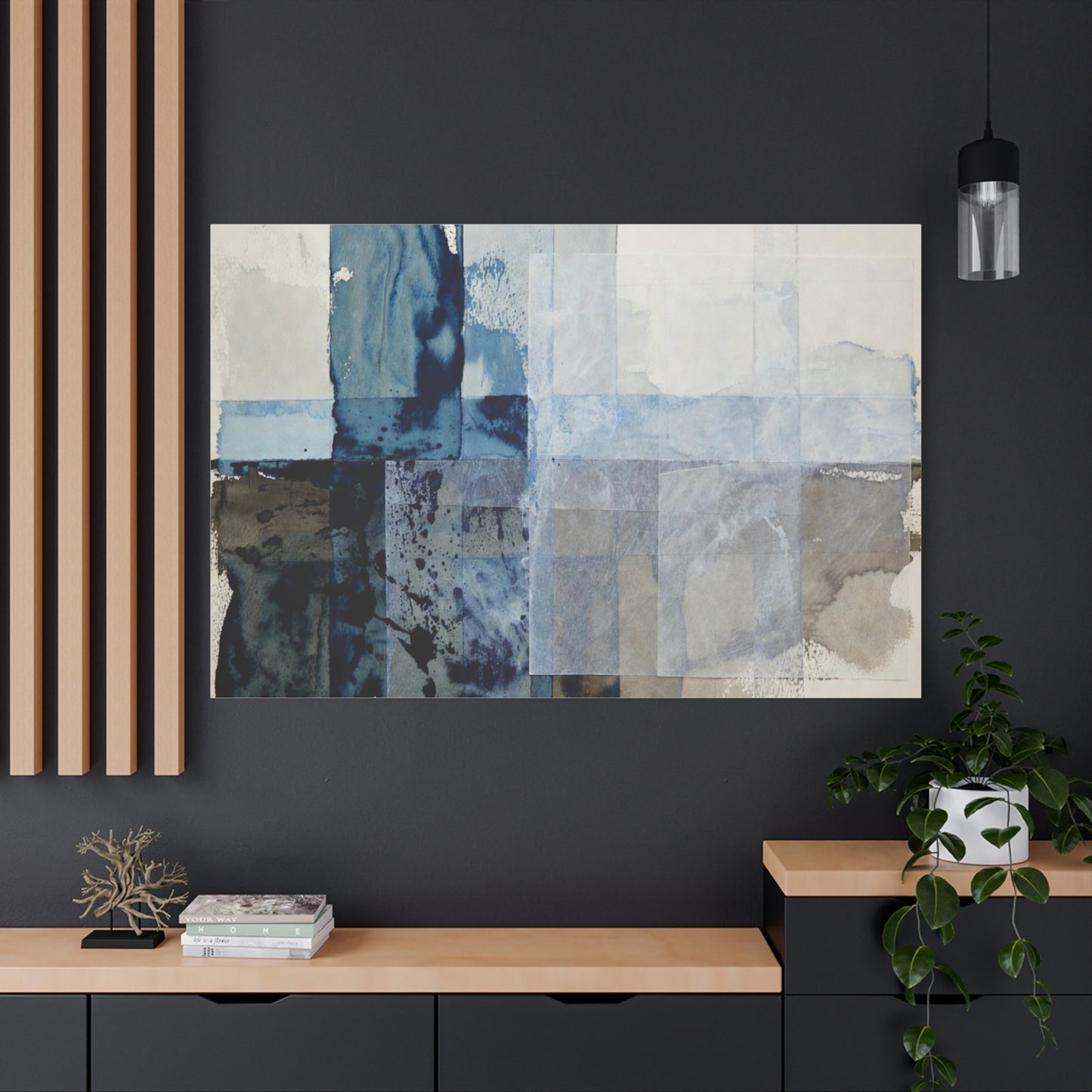 Abstract Blue Geometric Canvas Art — Stretched Matte Wall Decor