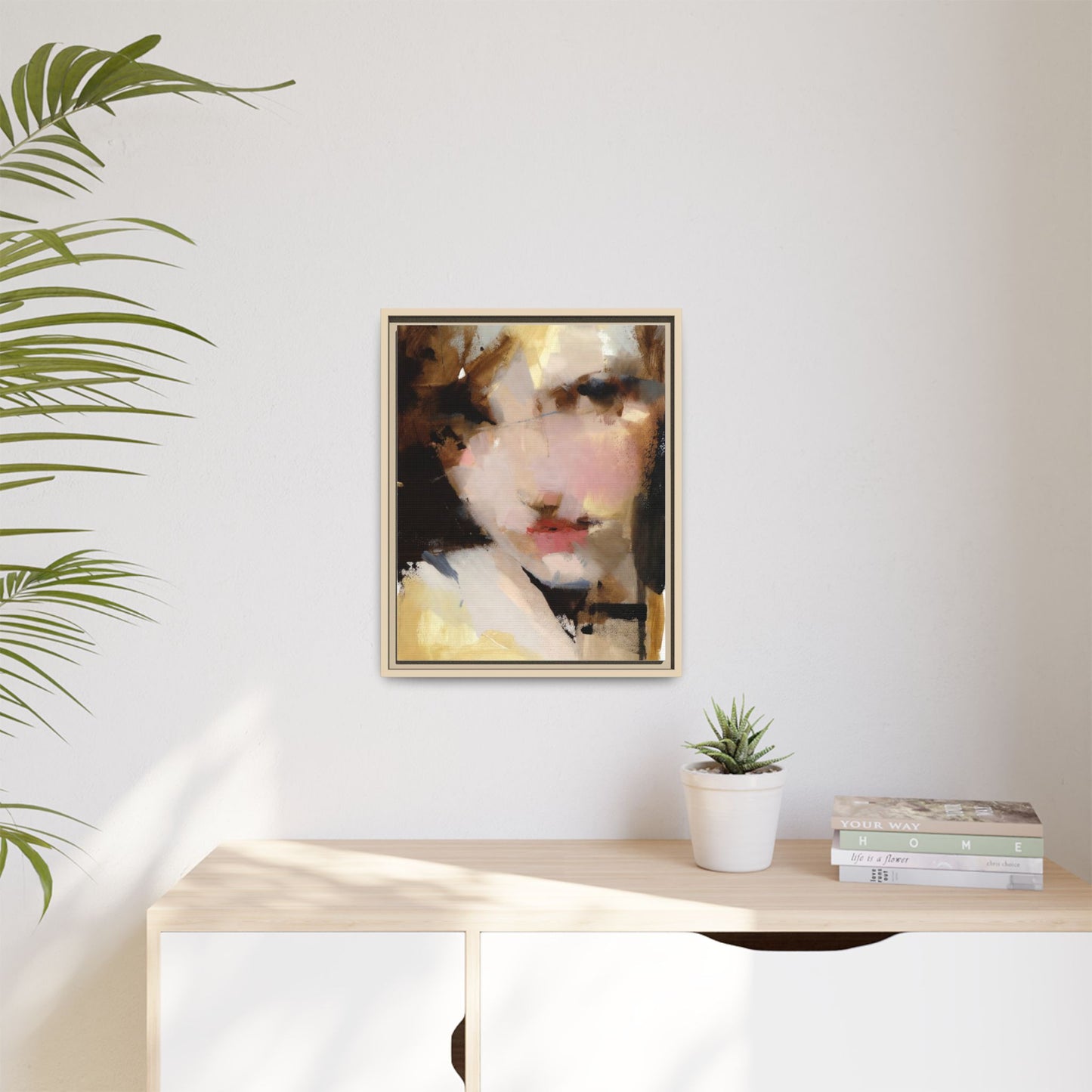 Abstract Portrait Matte Canvas Framed Print — Modern Feminine Wall Art