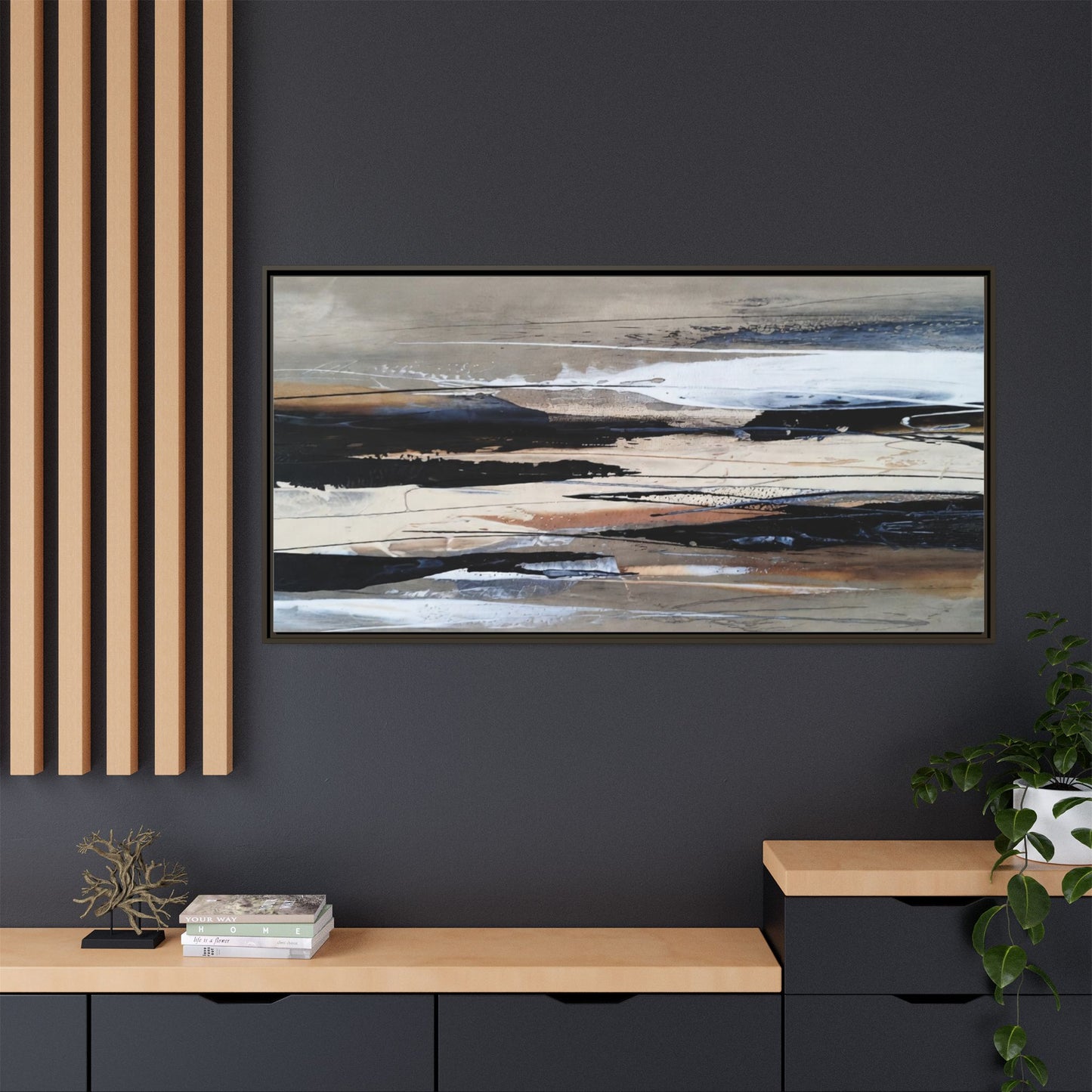 Abstract Seascape Matte Canvas Framed Wall Art — Neutral Coastal Landscape