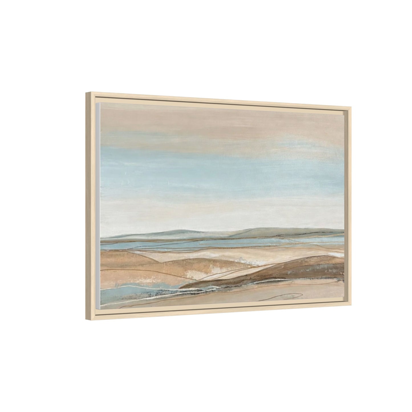 Framed Abstract Landscape Matte Canvas — Serene Coastal Horizon Wall Art