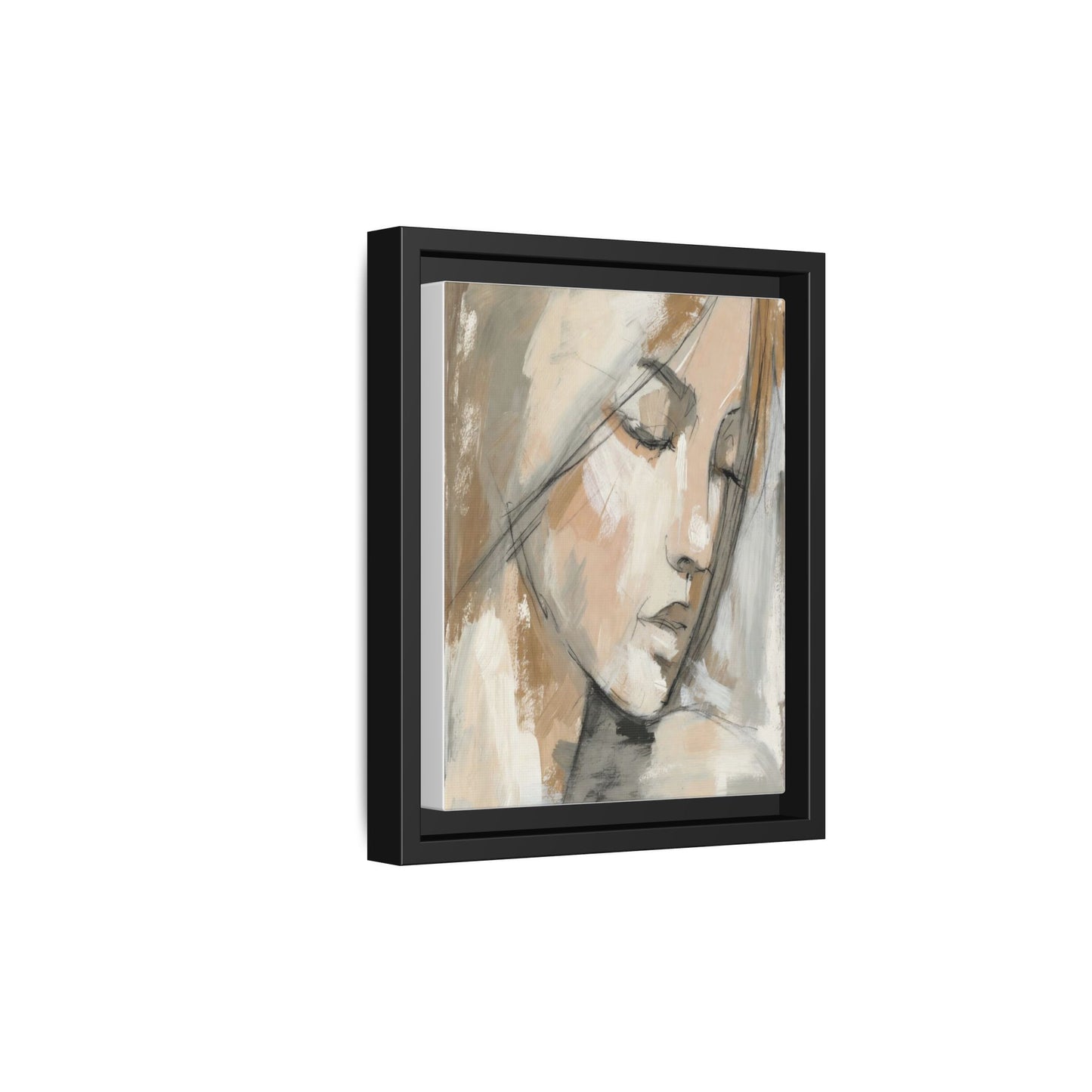 Framed Matte Canvas Art — Serene Abstract Portrait in Neutrals