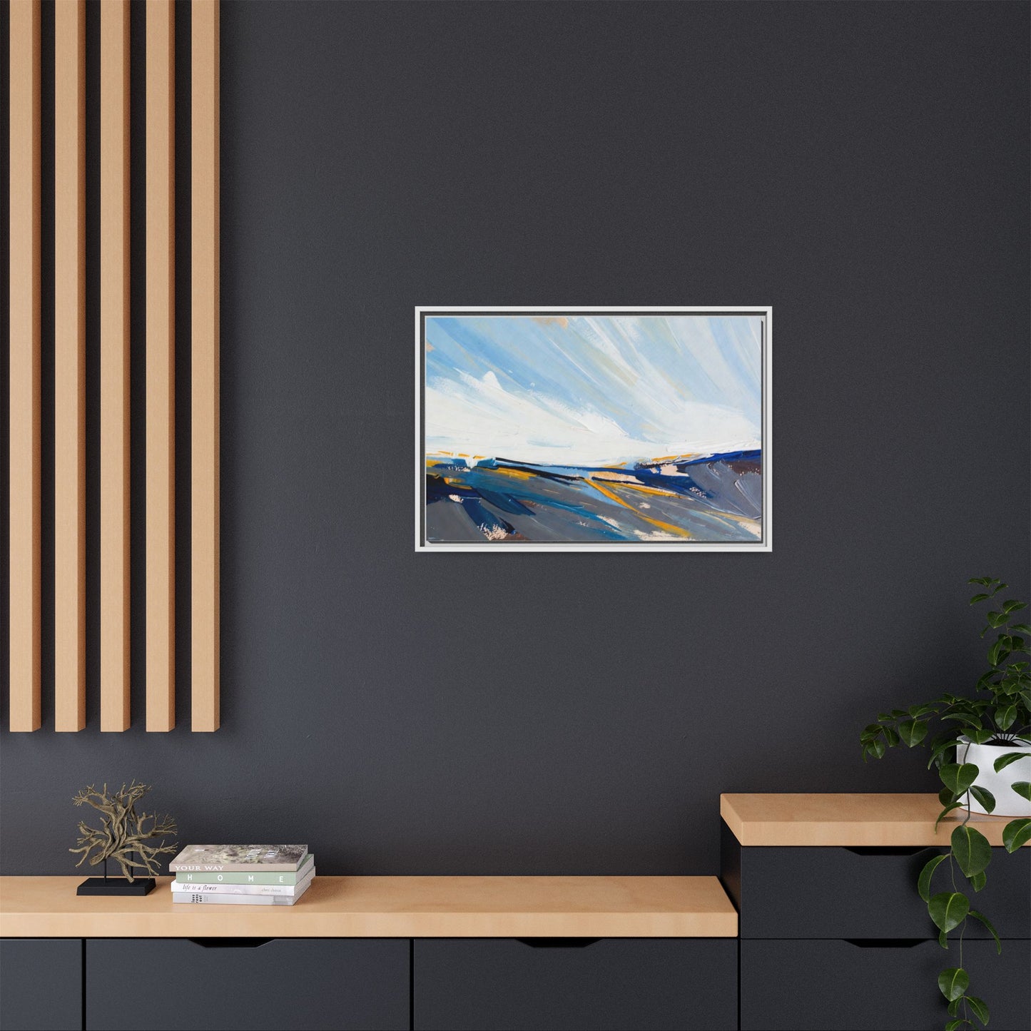 Framed Abstract Seascape Canvas Print — Matte Multi‑Color Wall Art