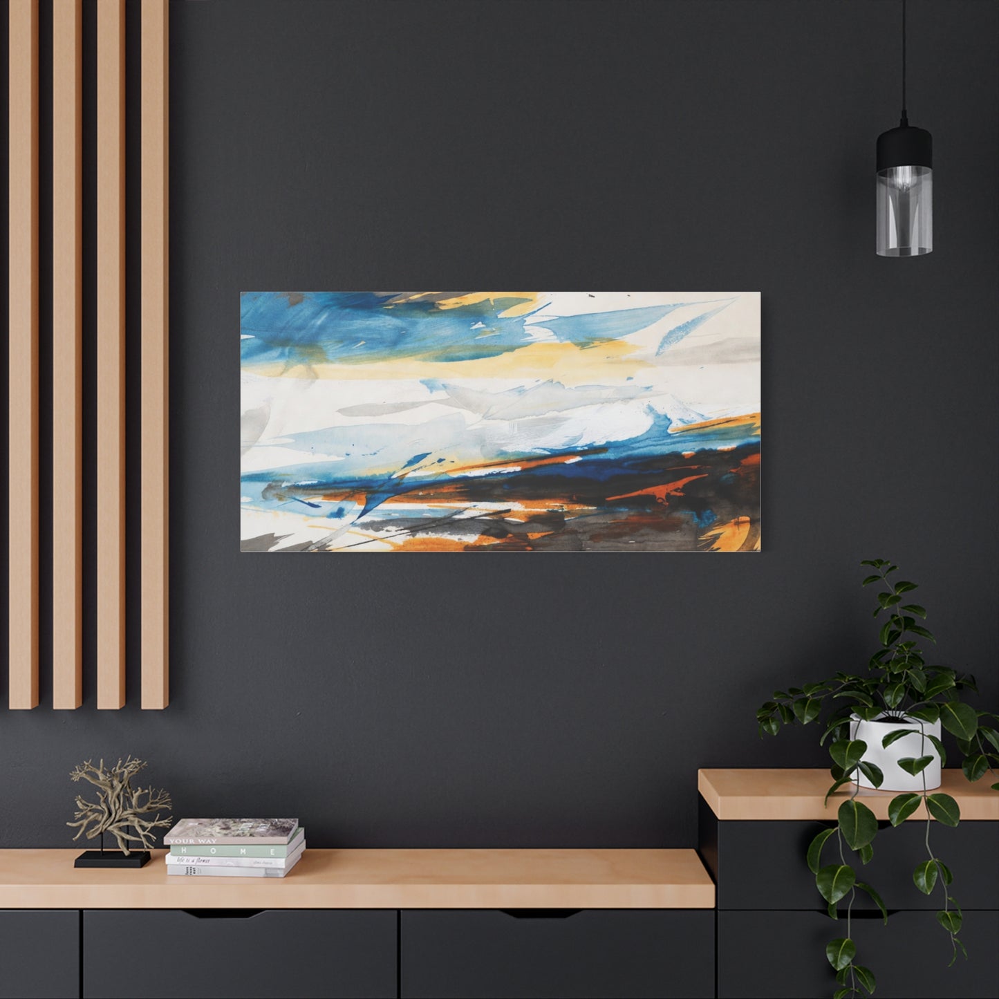 Abstract Oceanic Canvas Print — Blue & Amber Stretched Wall Art