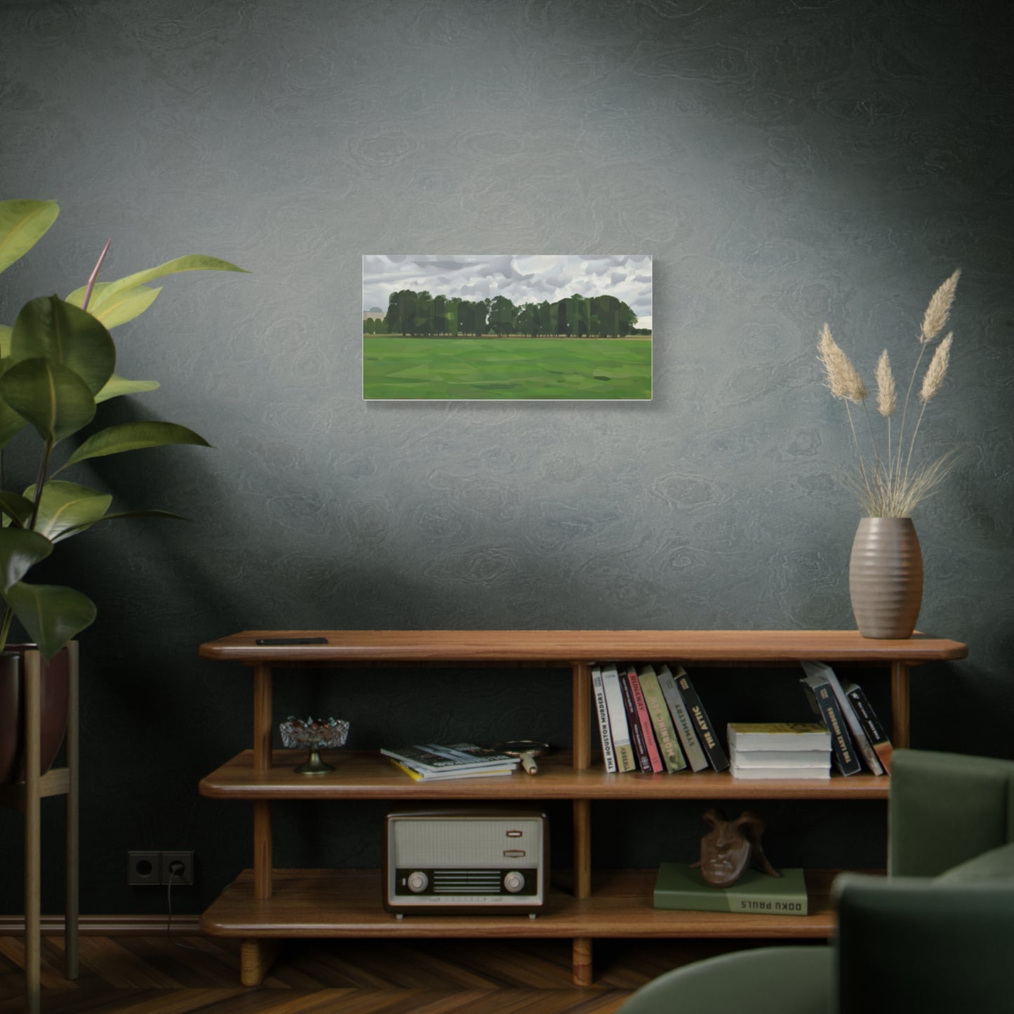 Green Field Landscape Canvas Print — Tranquil Park Scene Matte Stretched Canvas