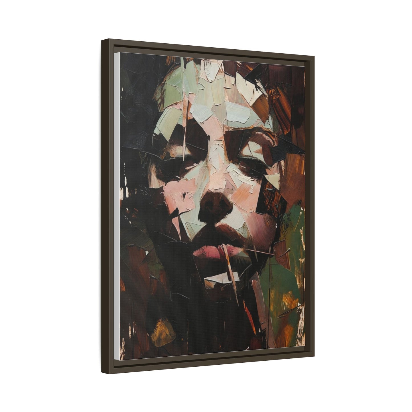 Matte Framed Canvas Art — Abstract Female Portrait, Moody Multicolor